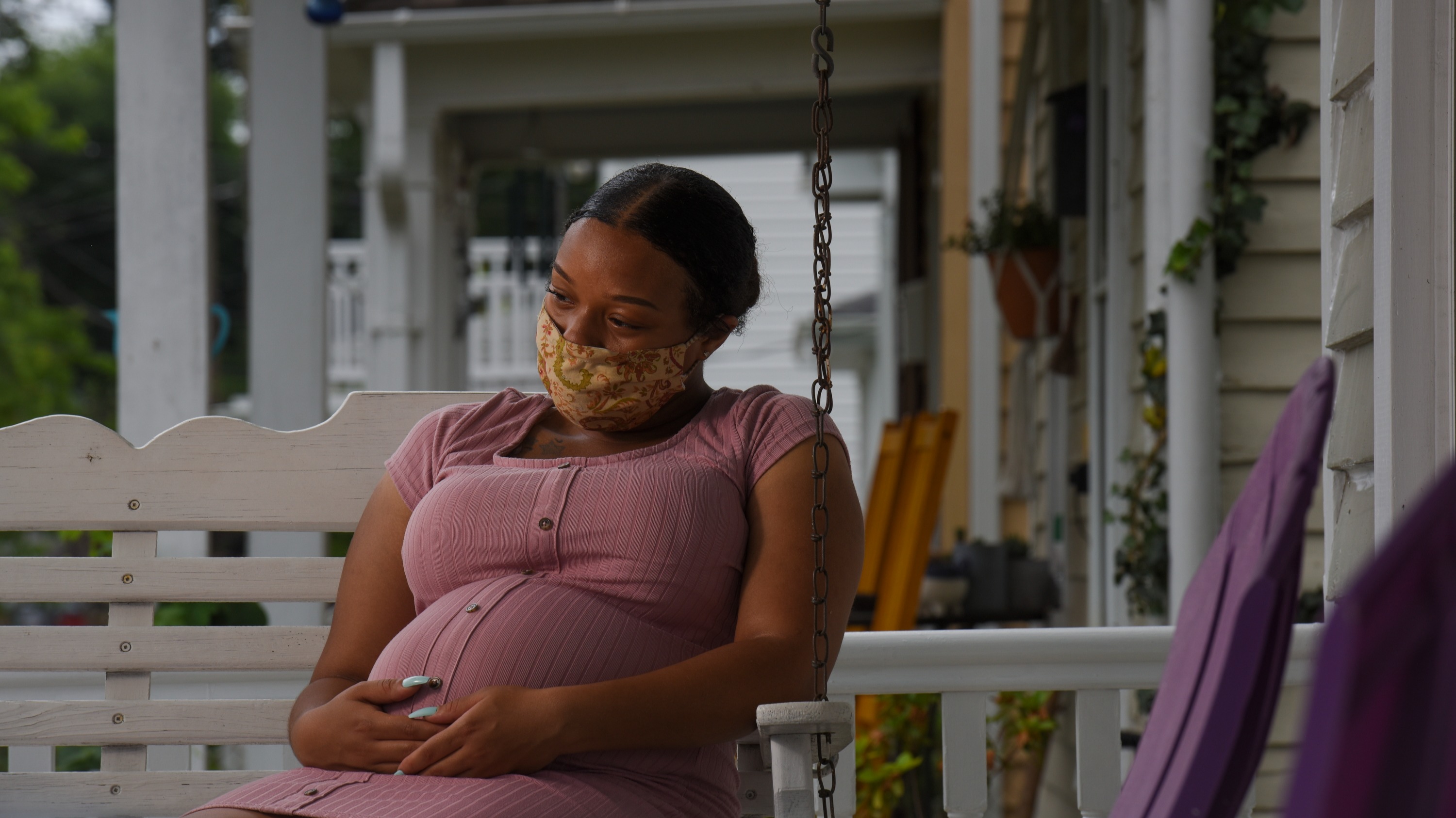 Kelsey Powell, five months pregnant, sits for a portrait at a home provided by Mary's Shelter, a charity that offers housing for expectant mothers in Fredericksburg, VA, on Wednesday, June 10, 2020.