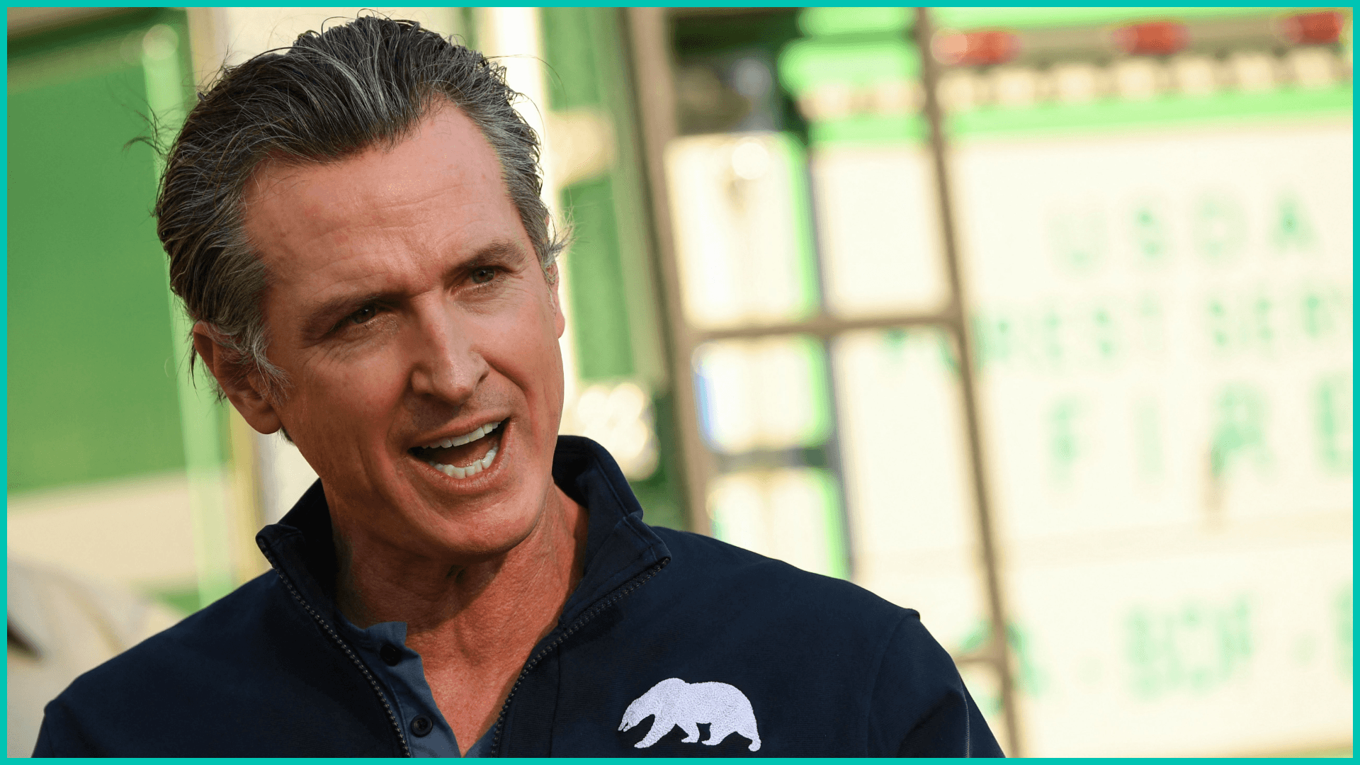 California Governor Gavin Newsom speaks at the US Forest Service Del Rosa fire station