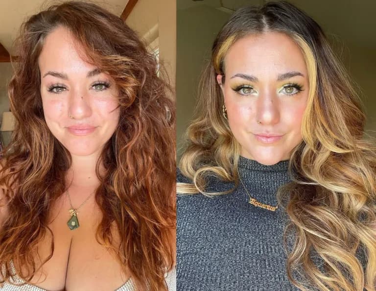 Author with red wavy hair; Author with with blonde ombre curls