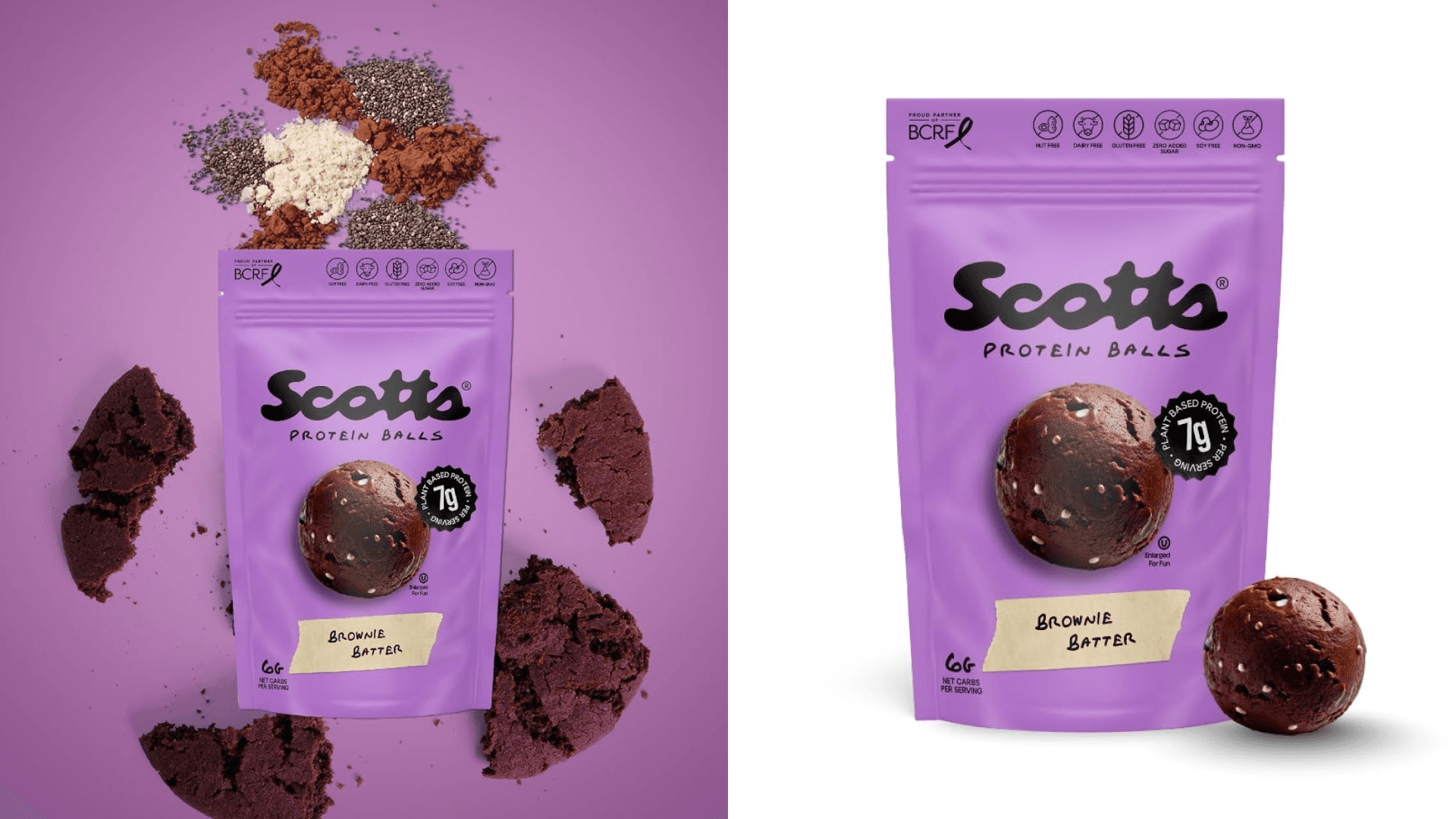 Scott’s Protein Balls - Plant-Based Snack with 8g Protein - Gluten Free, Non GMO, Dairy Free - Healthy Energy Bites for Kids & Adults (Brownie Batter)