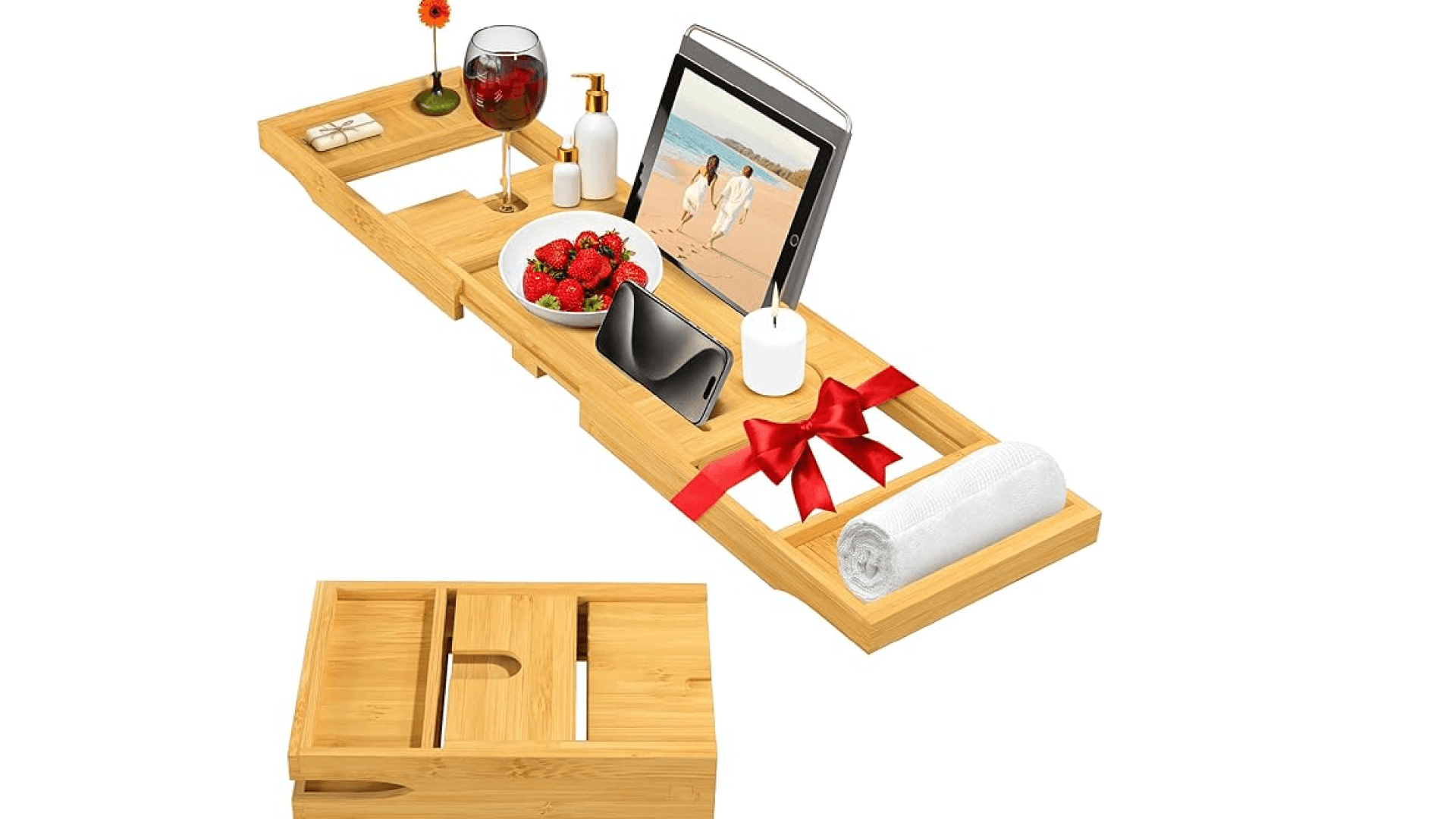 expandable bamboo bathtub caddy