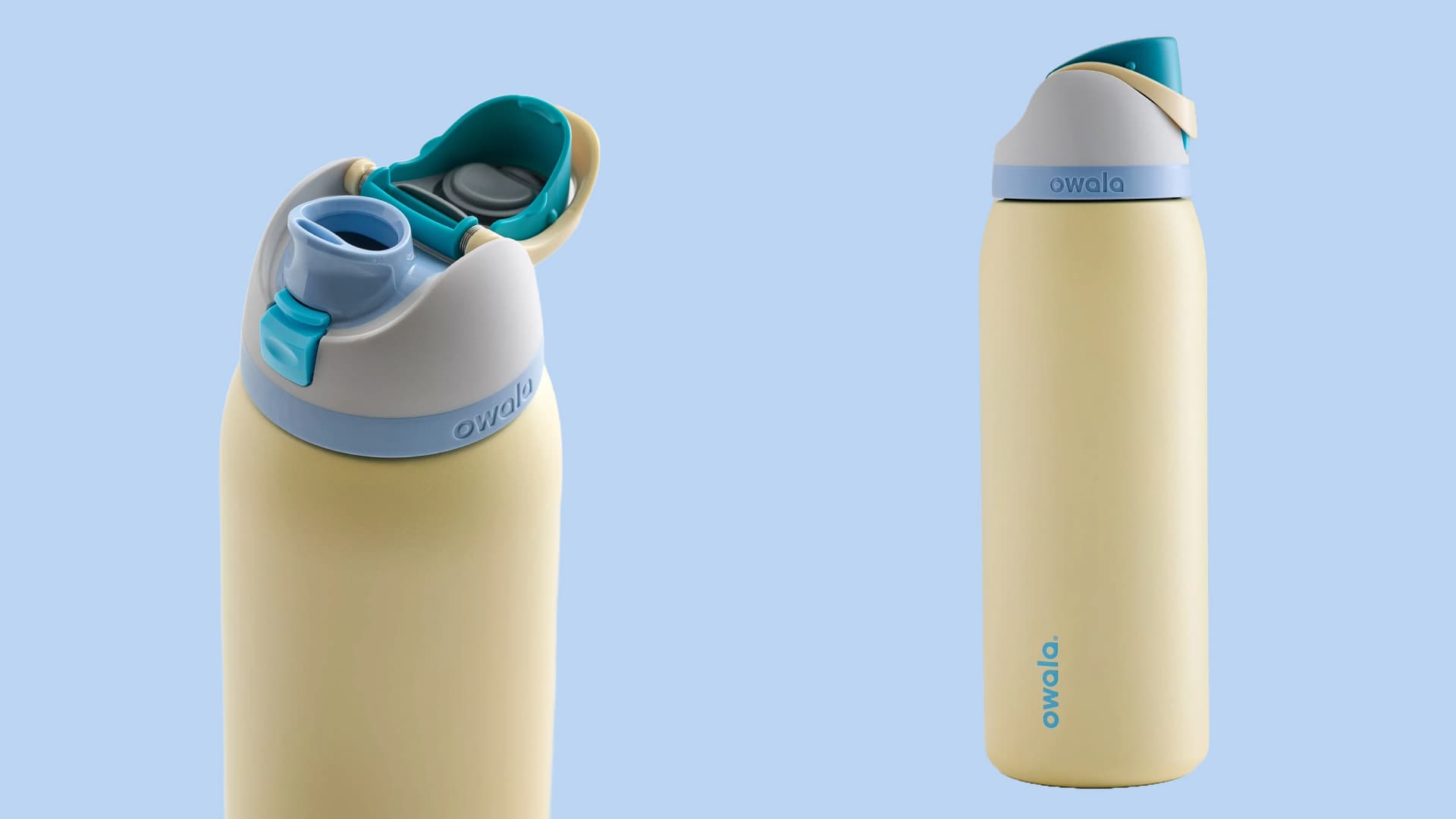 A colorblock Owala water bottle