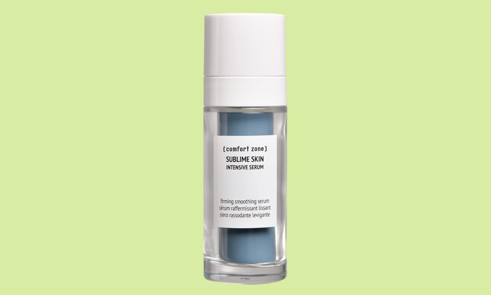 Skincare serum bottle on light green background