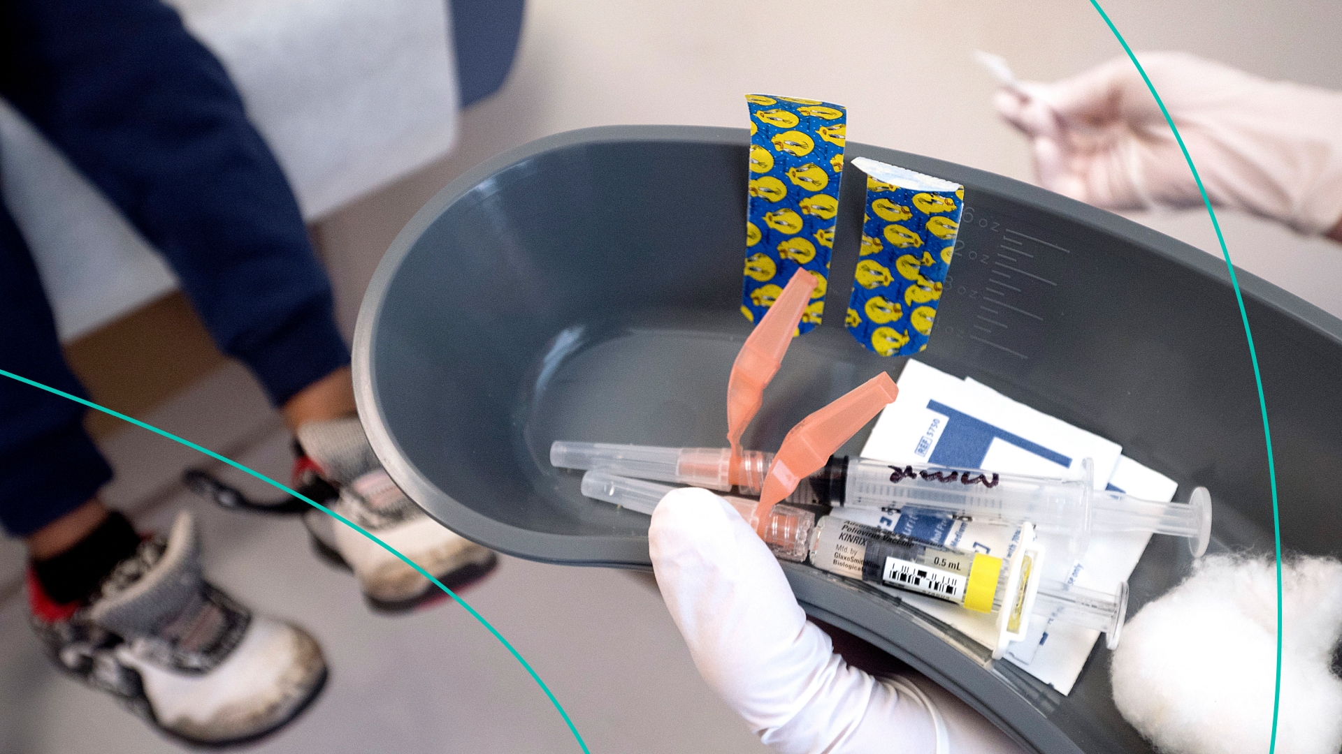 Nurse Lydia Fulton prepares to administer the measles, mumps, and rubella (MMR) vaccine as well as a vaccine used to help prevent the diseases of diphtheria, pertussis, tetanus, and polio