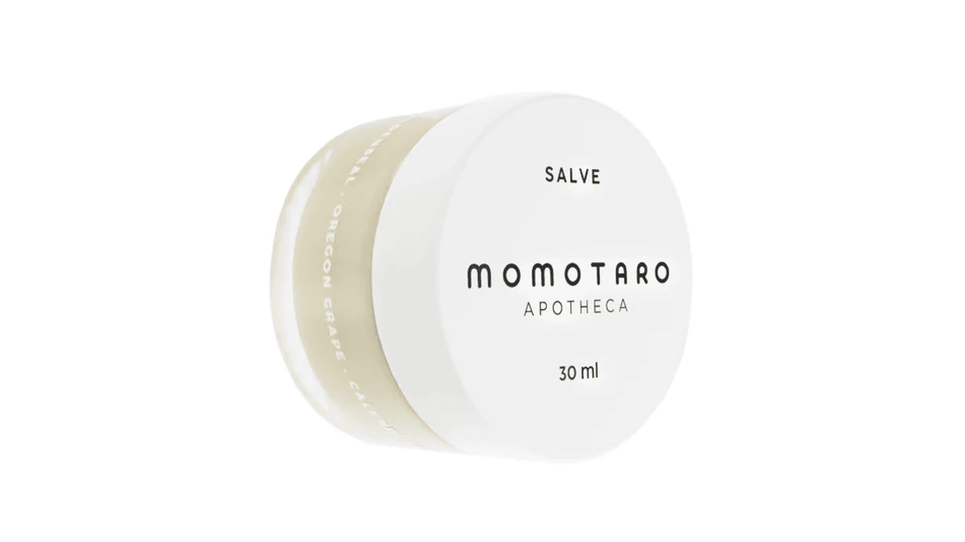 Transluscent jar with beige salve and white lid