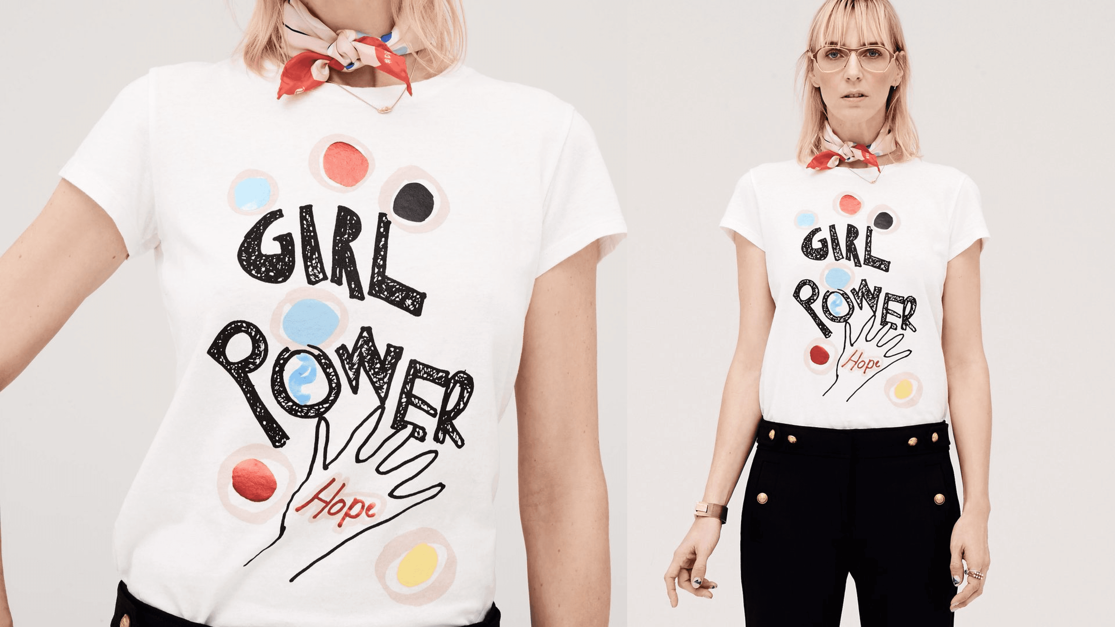 colorful girl power typography white short-sleeved t-shirt