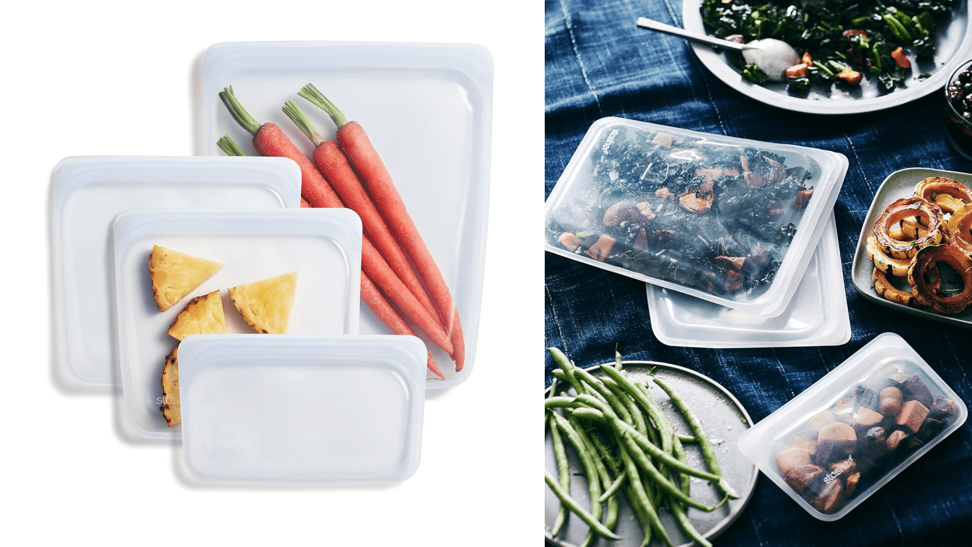Stasher Premium Silicone Reusable Food Storage Bags, 4-Pack, Clear, Multi-Use Food Storage Bags, Lunch Bag, Travel Containers, BPA Free, Leak-free, Dishwasher-Safe, Eco-friendly