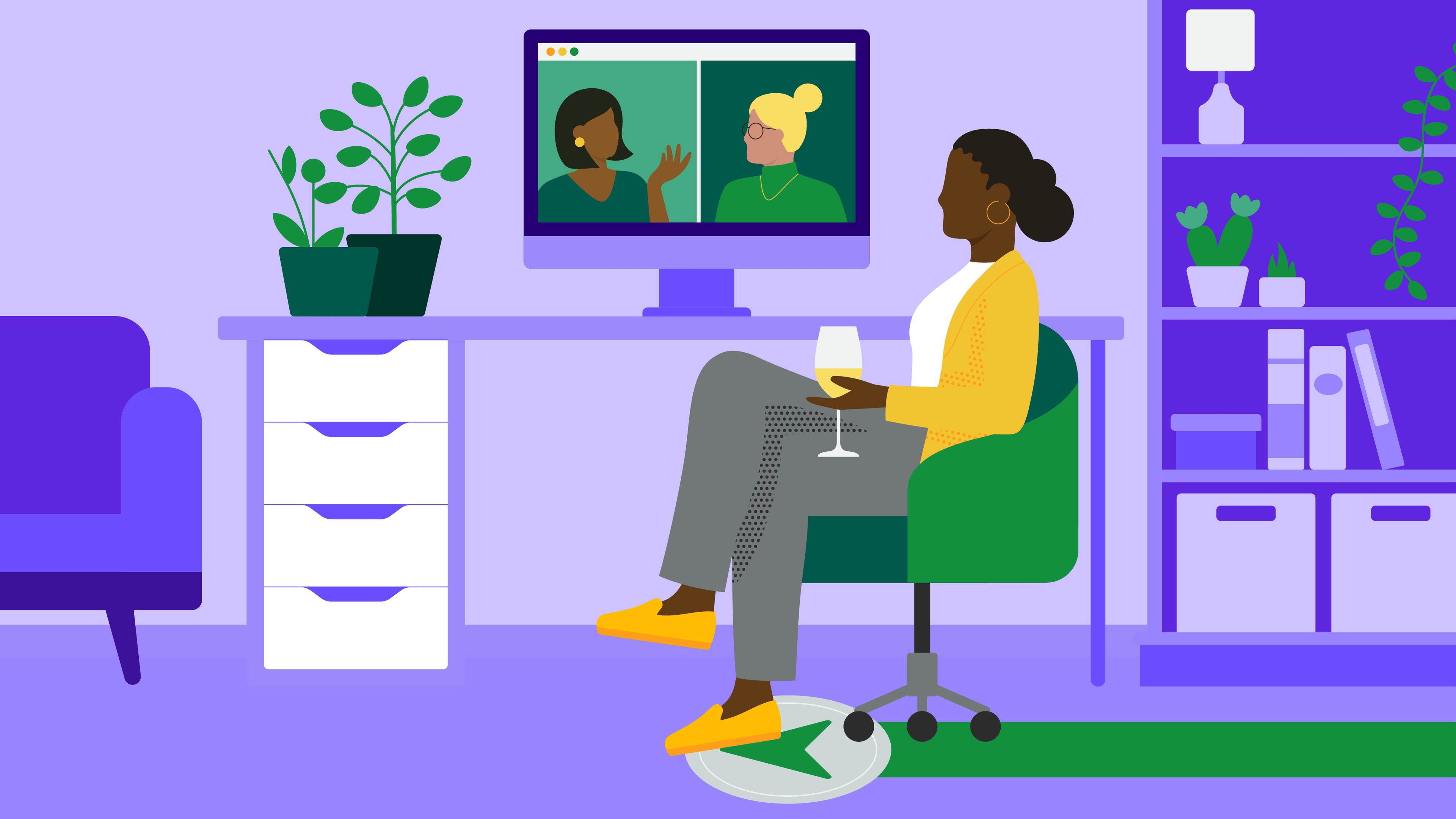 Woman sitting at her desk on Zoom