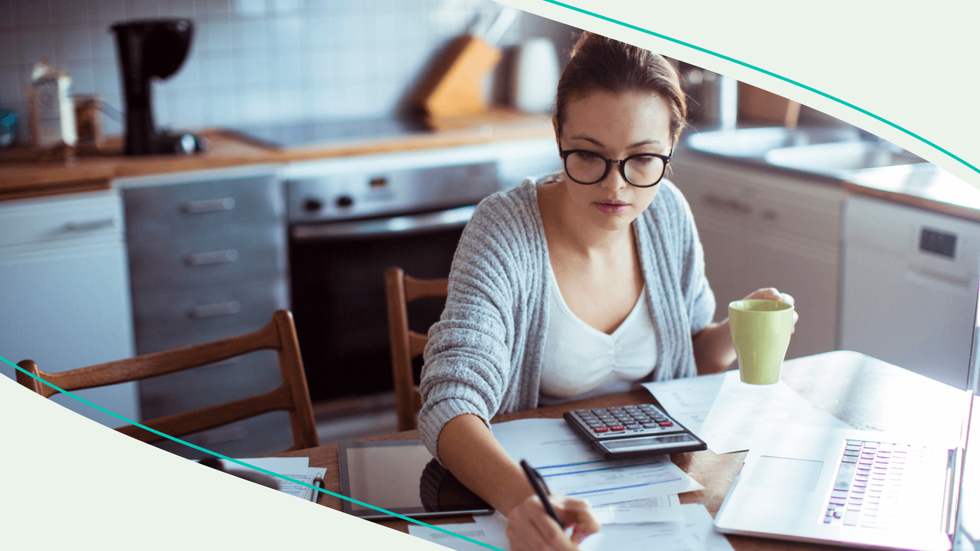 accessibility, woman reviewing paperwork with calculator