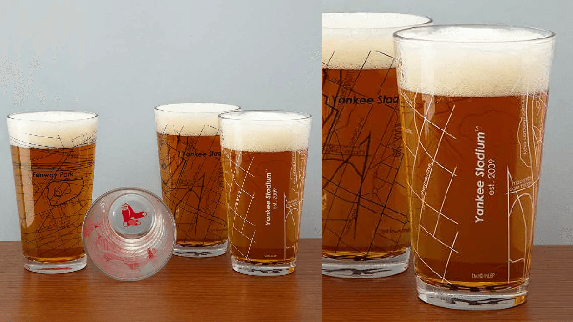 Baseball stadium-themed glasses
