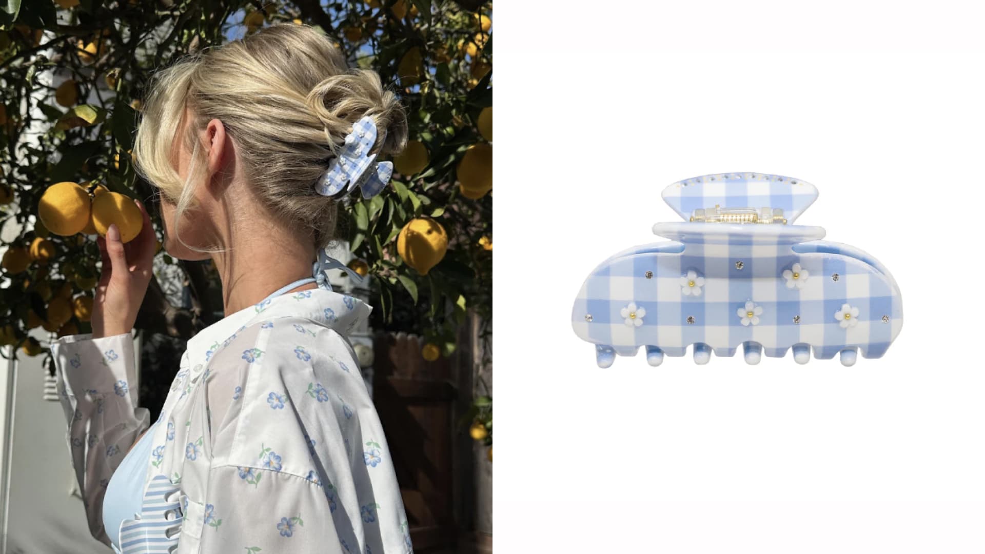 A gingham claw clip.