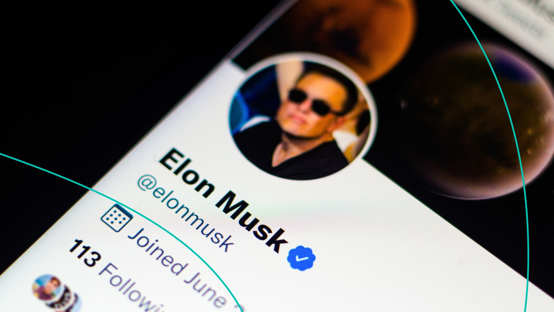 In this photo illustration, the official profile of Elon Musk on the social network Twitter.