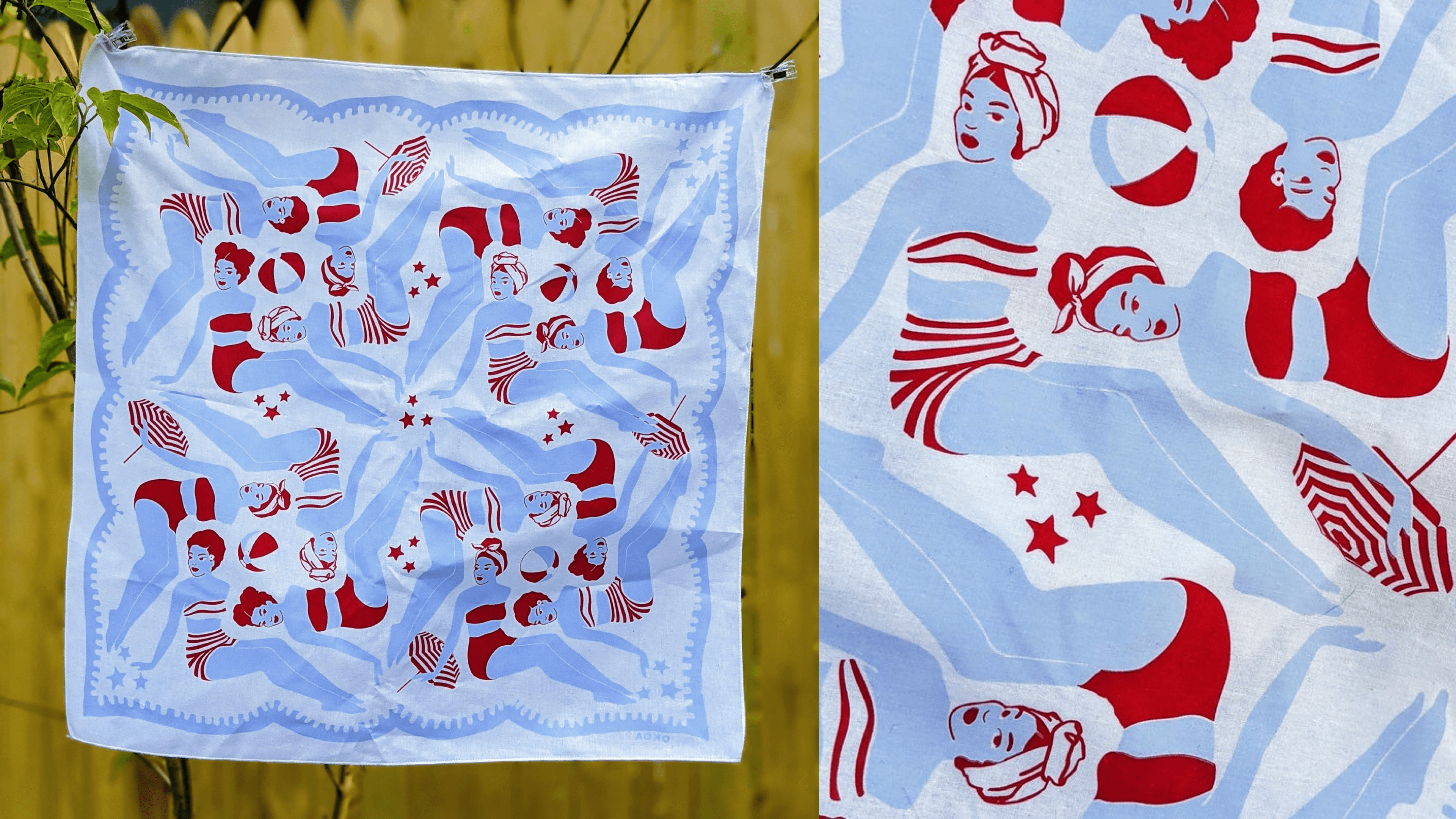 blue and pink patterned bandana