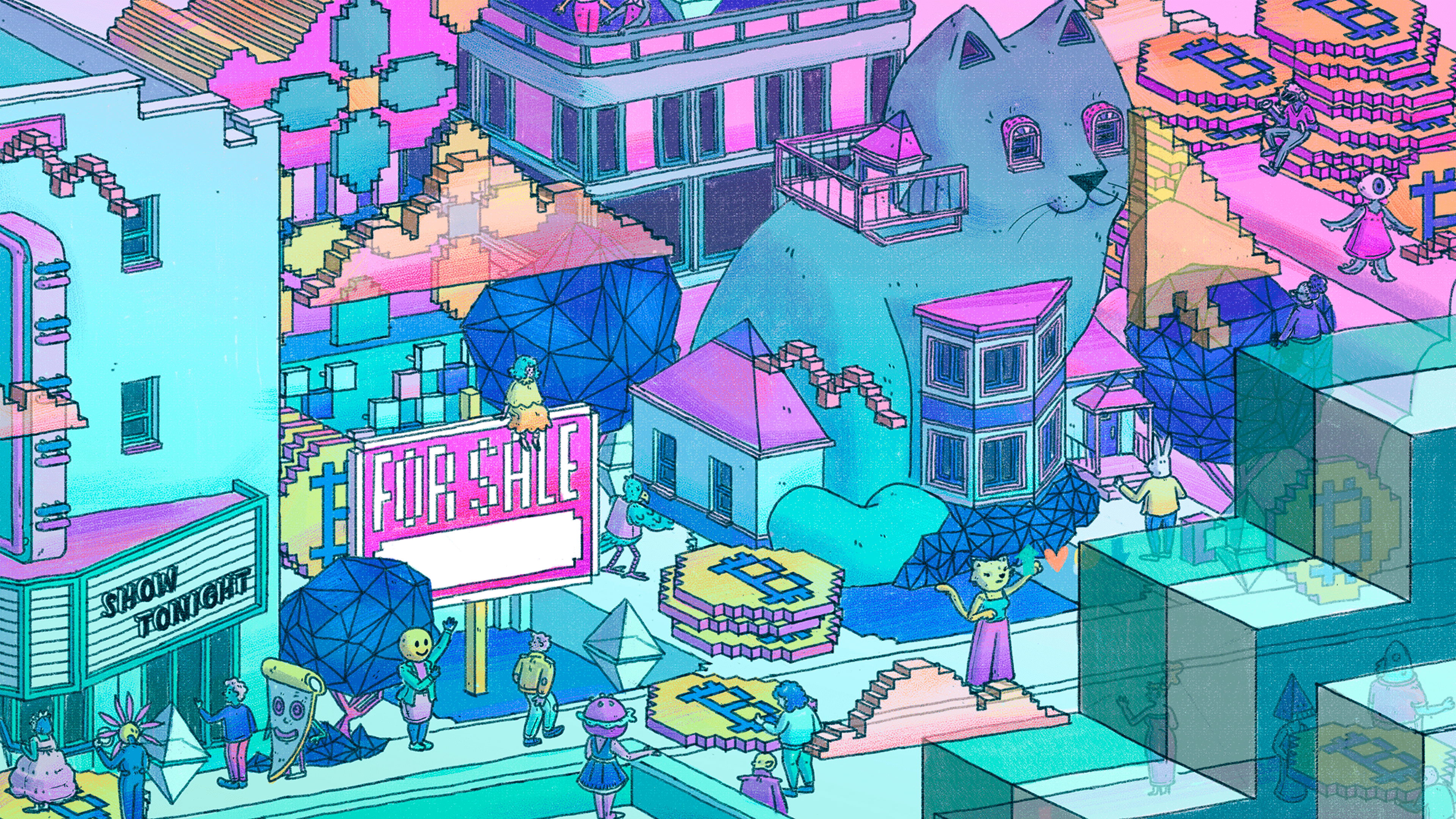 accessibility, illustration of a metaverse neighborhood