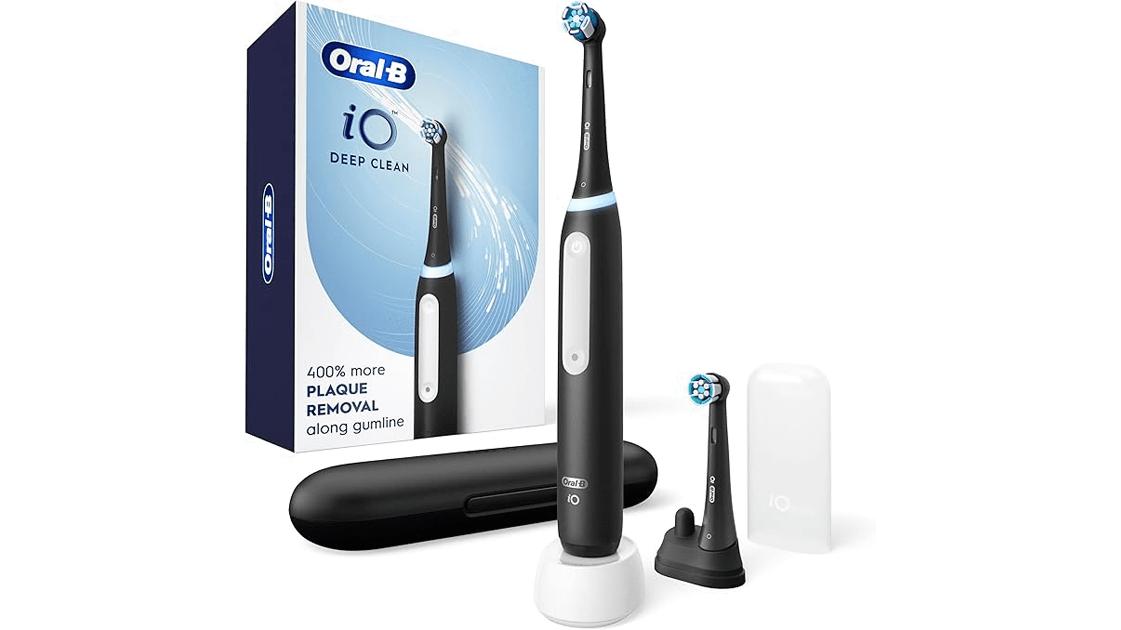 Oral-B iO Deep Clean Rechargeable Electric Powered Toothbrush, Black with iO Series 3 Limited, 2 Brush Heads and Travel Case - Pressure Sensor to Protect Gums - 3 Cleaning Settings - 2 Minute Timer