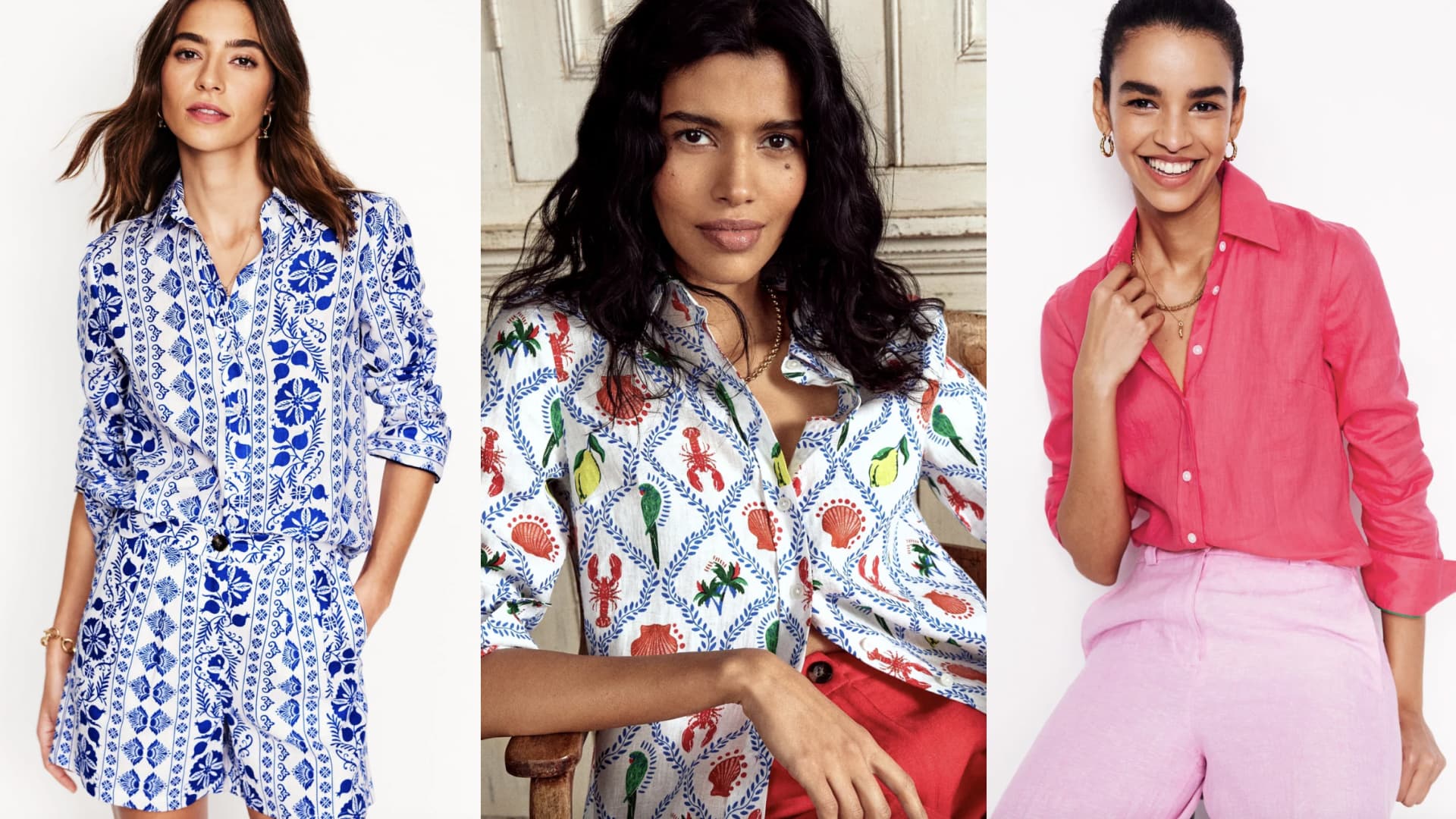 Linen shirts with patterns.