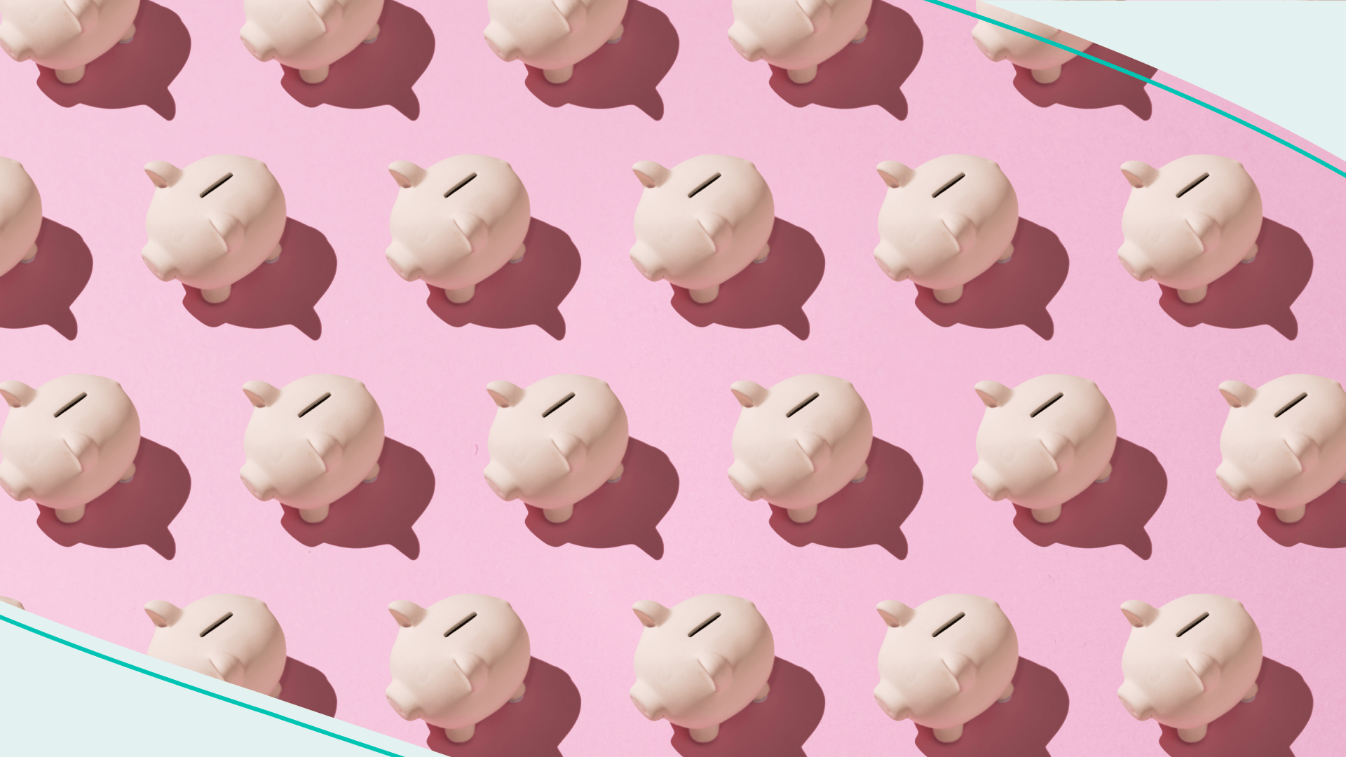 Little pink ceramic piggy bank pattern on pink background.