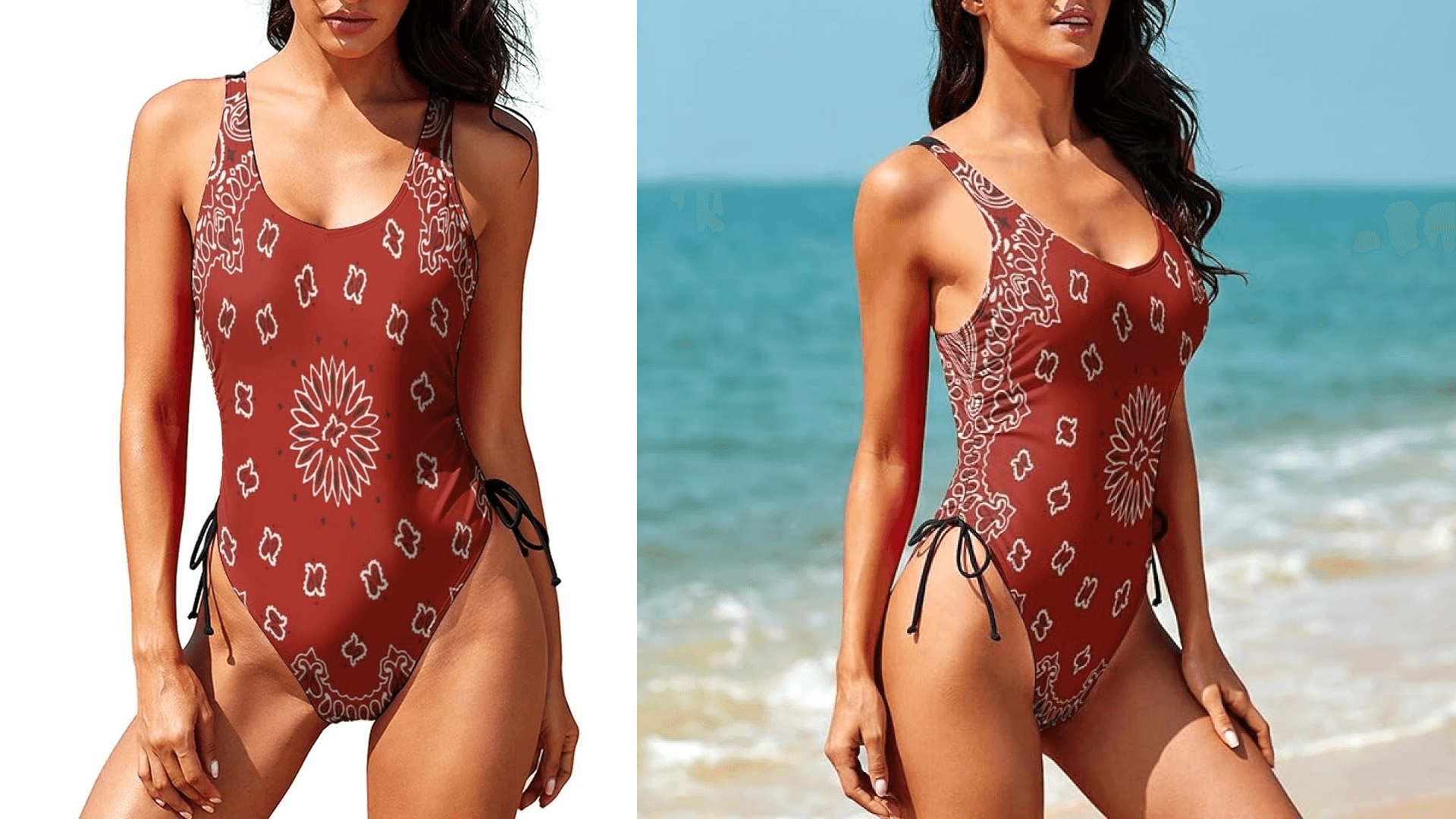 Red Bandana Pattern Women's One Piece Swimsuit Adjustable Bathing Suit Print Sport Swimwear XL