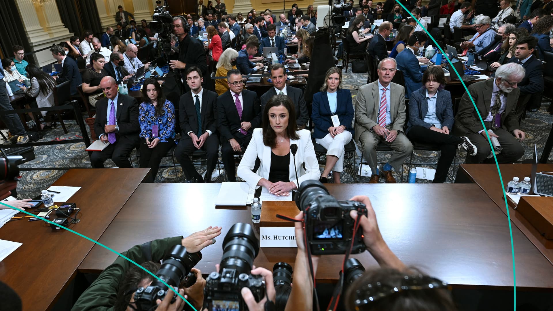 Cassidy Hutchinson, a top former aide to Trump White House Chief of Staff Mark Meadows, testifies during the sixth hearing by the House Select Committee to Investigate the January 6th Attack on June 28, 2022 in Washington, DC.