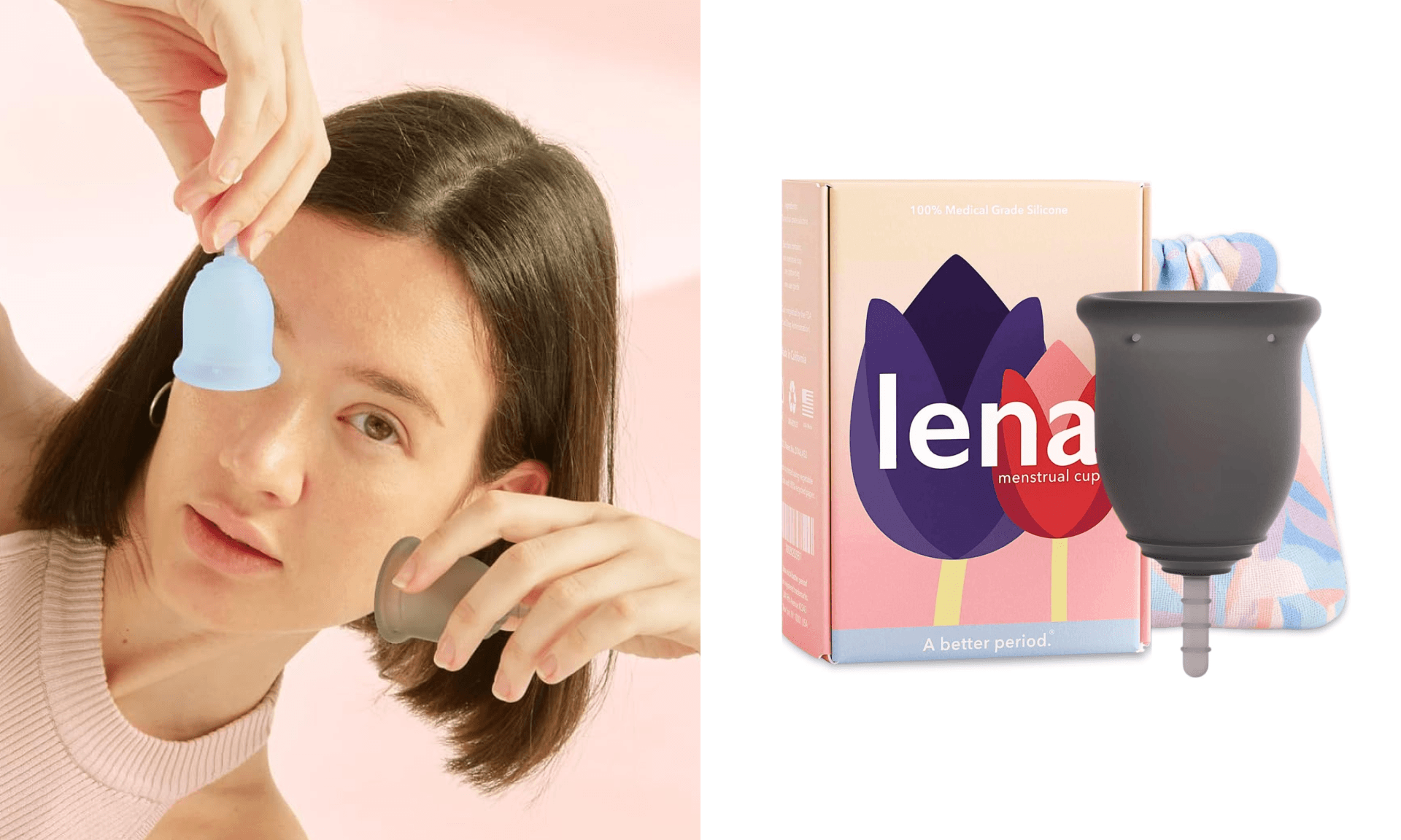 Lena Menstrual Cup Original Large, Gray – Reusable Silicone Period Cup for Heavy Flow, 12-Hour Leak-Free Protection, Soft & Comfortable, Beginner-Friendly Design