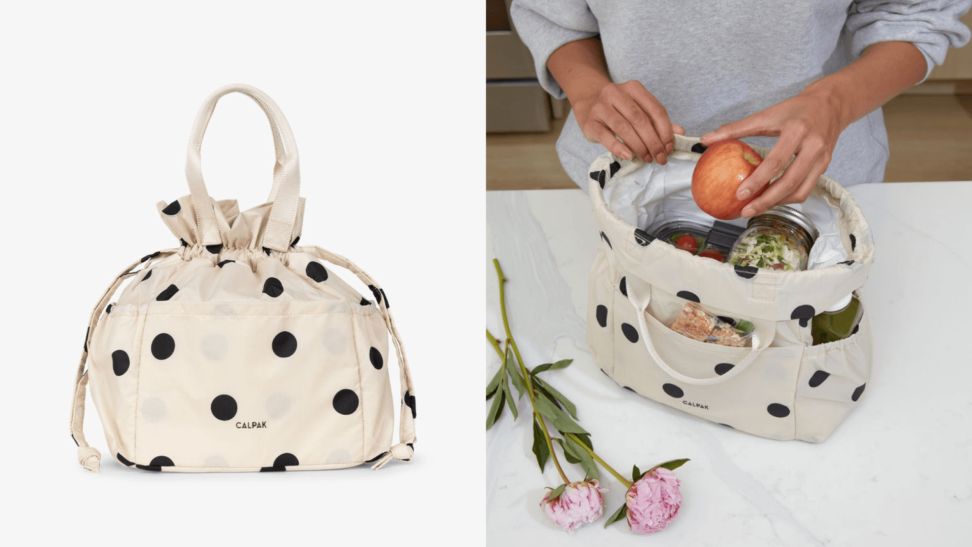 polka dotted insulated lunch box