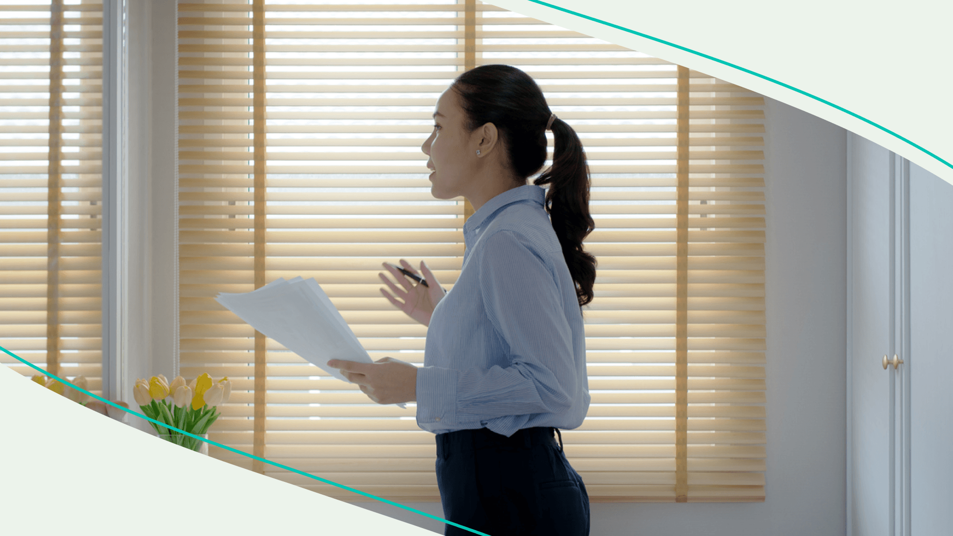 accessibiity, woman talking to her reflection in mirror