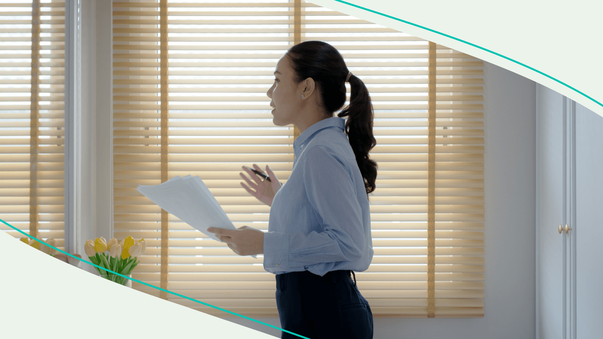 accessibiity, woman talking to her reflection in mirror