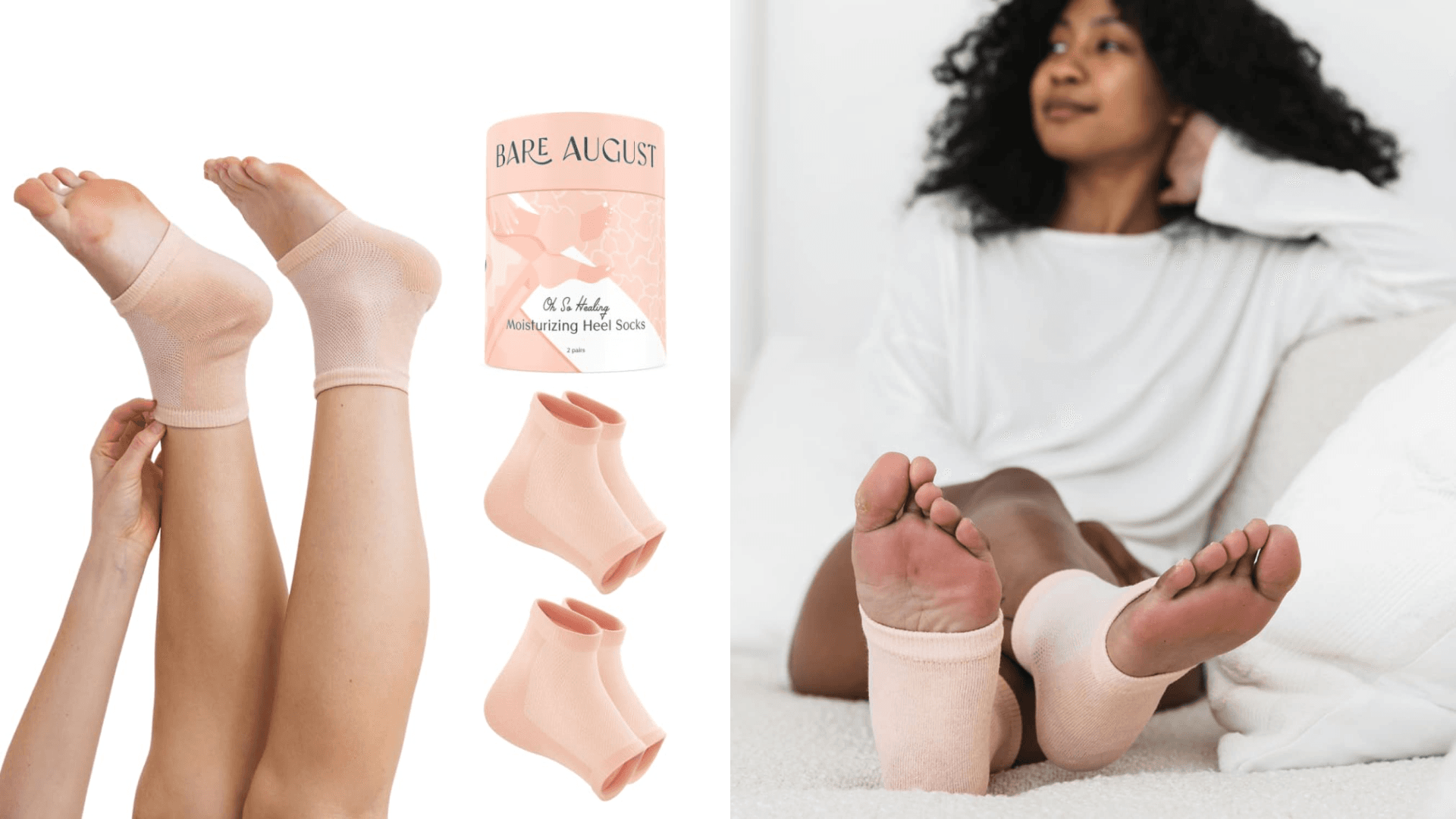 Bare August Moisturizing Heel-Repair Gel Socks – Overnight Spa Sleep Socks for Dry, Cracked Heels & Soft Feet