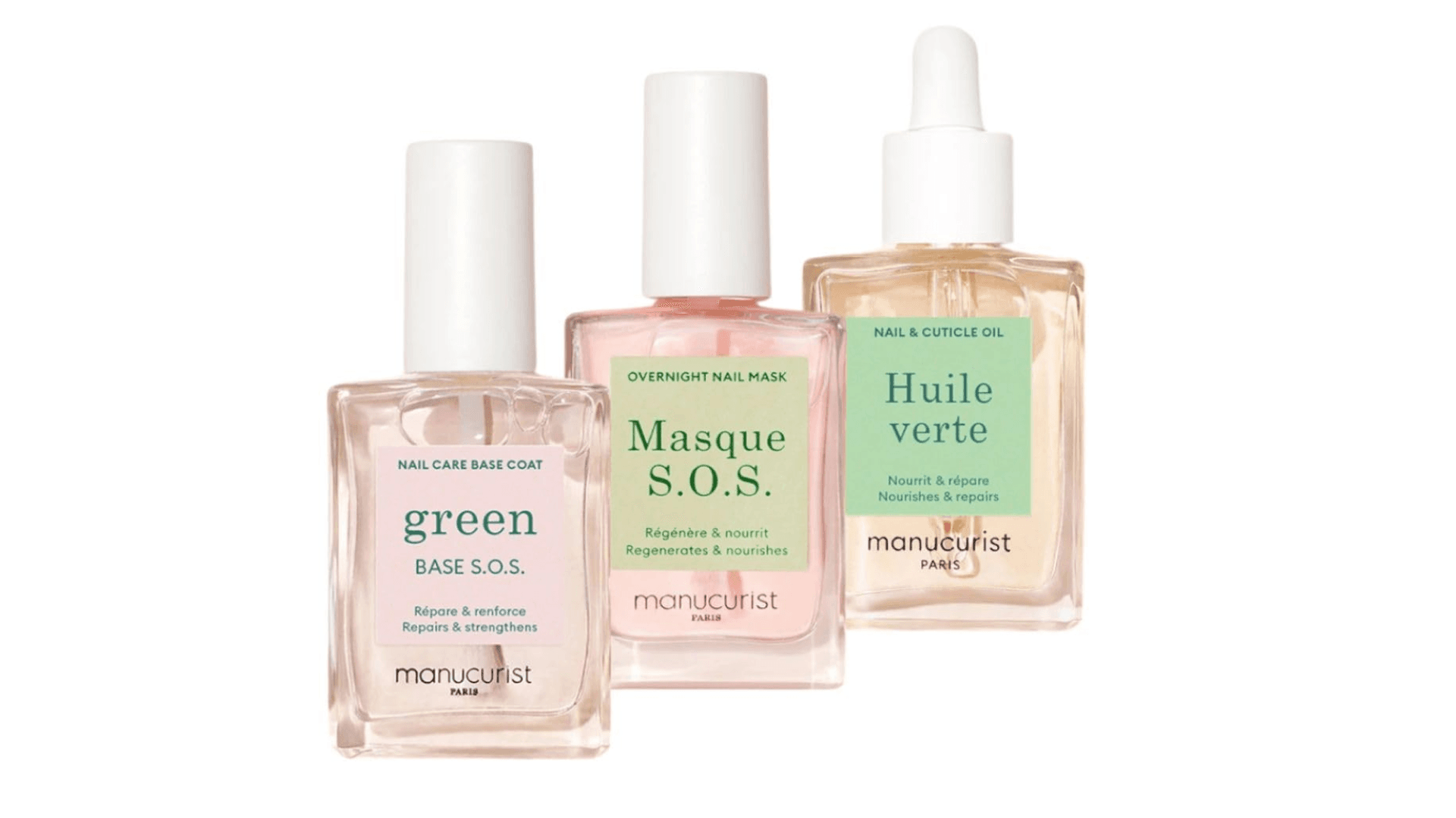 Manucurist Rescue Kit - Nail Care Kit - Nail Repair for Damaged Nails : 1 Strengthening Base Coat, 1 Night Mask for Nails, 1 Nail Cuticle Oil - Nail Strengthener For Damaged Nails - Nail Growth