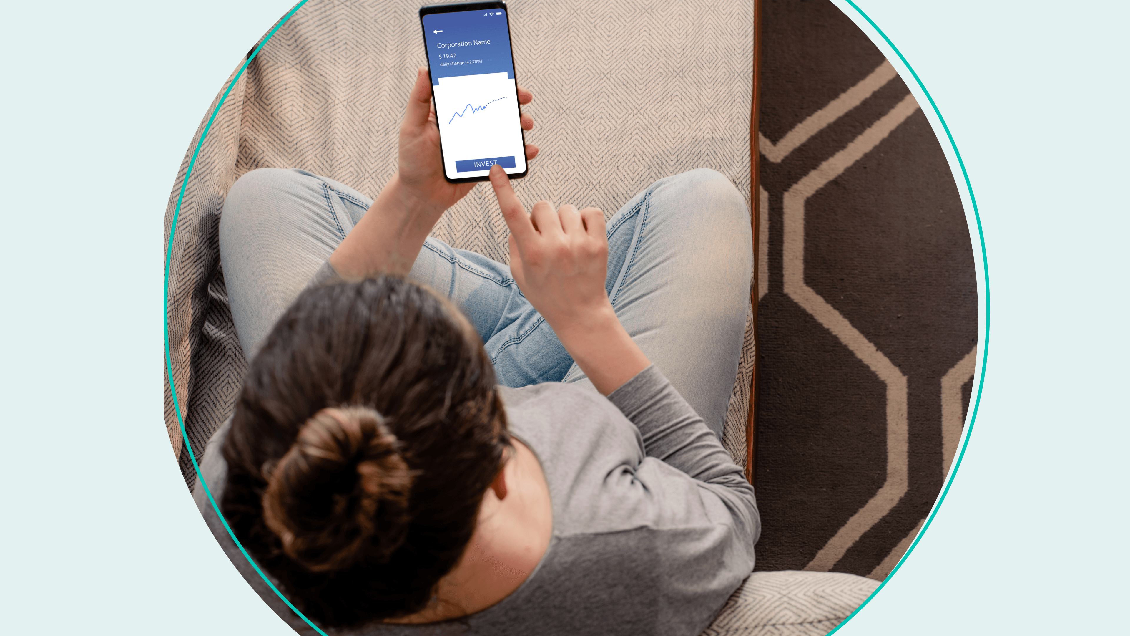 woman checking stocks on her phone