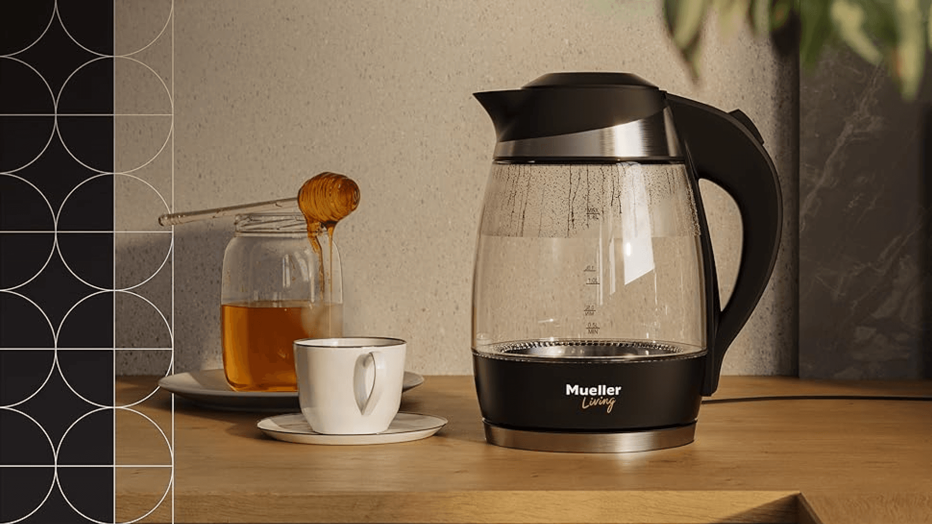 Mueller Living Electric Kettle, Electric Tea Kettle for Boiling Water, 1500W SpeedBoil with Automatic Shutoff, 1.8L Cordless with LED Light, Borosilicate Glass Tea Kettle Pot Water Heater, BPA Free