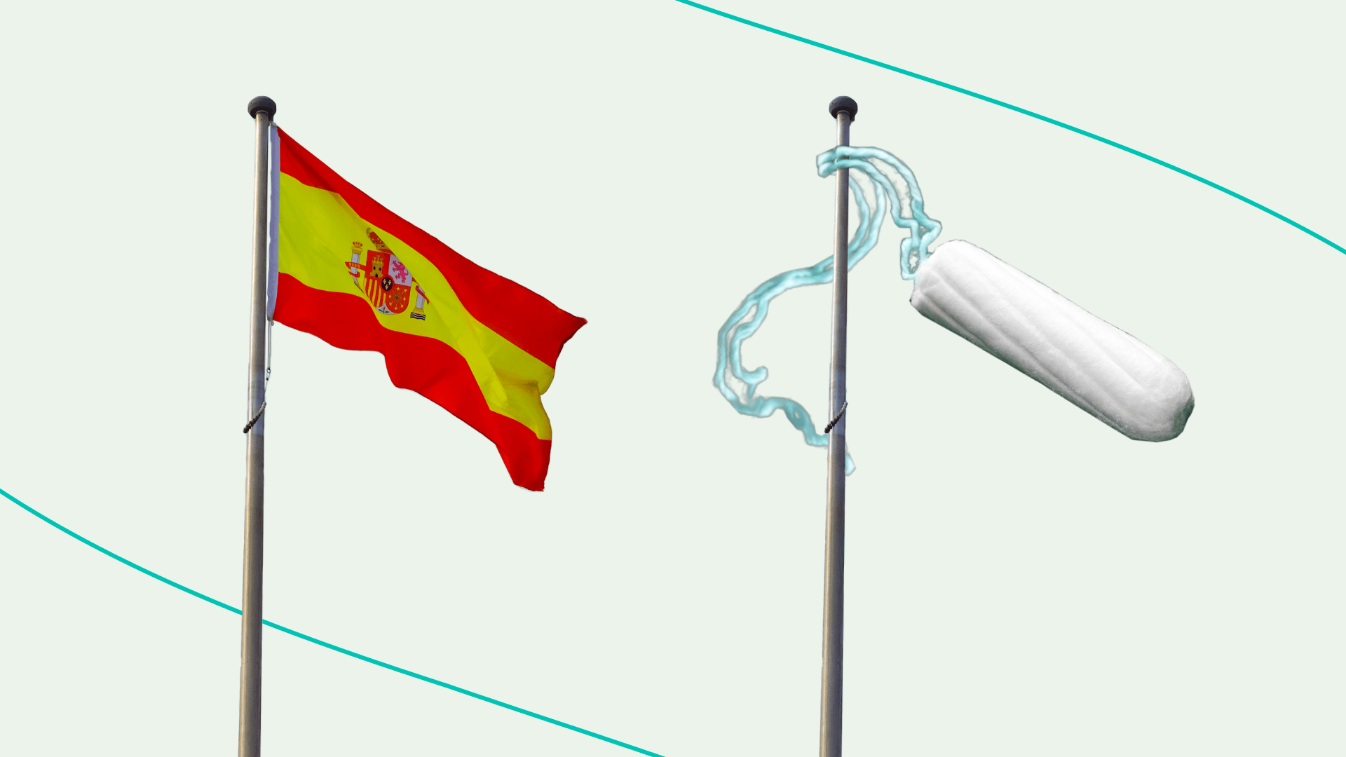 Spanish flag next to flag made from tampon