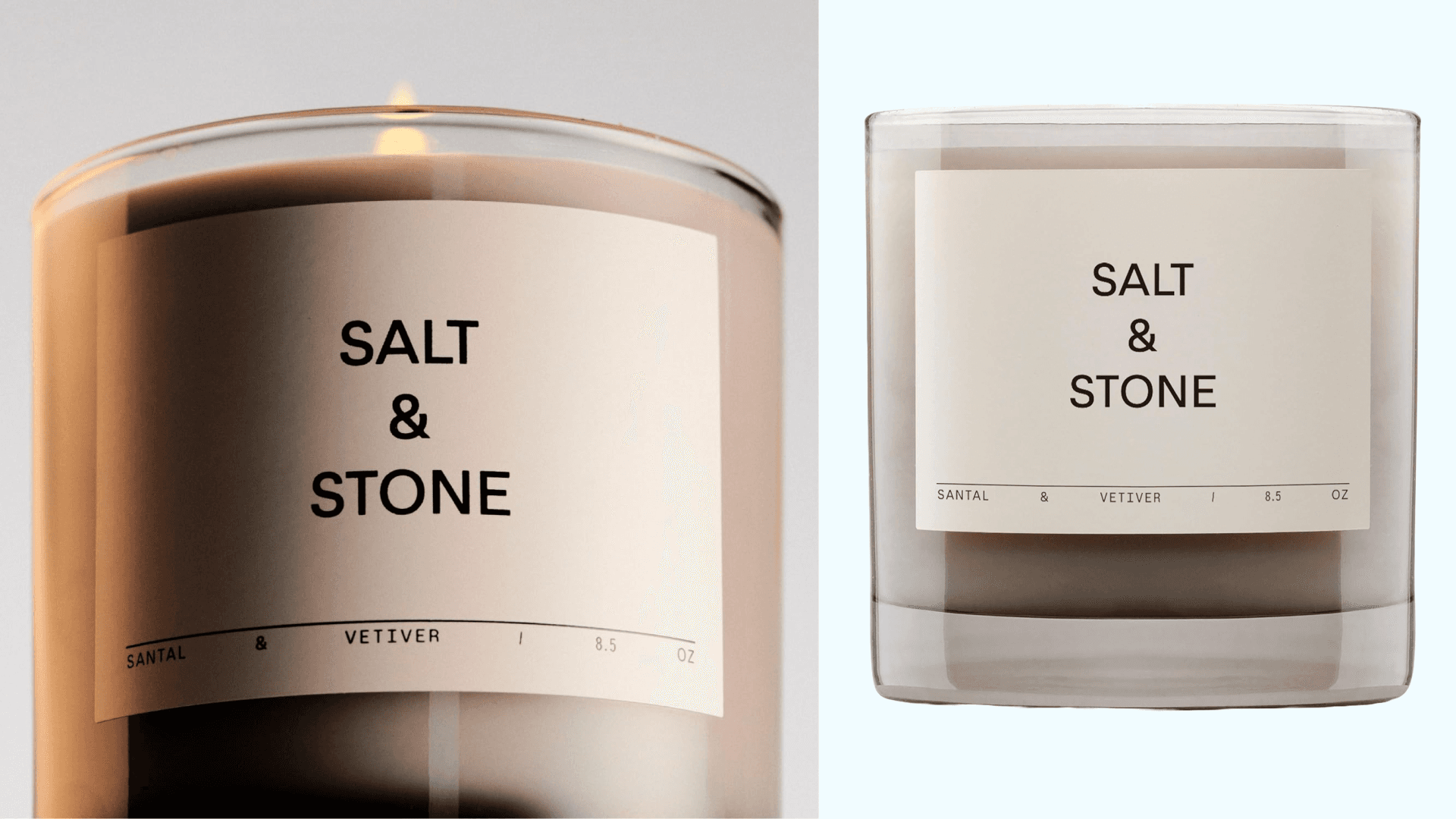 SALT & STONE Scented Candle for Women & Men | Hand-Poured, Aromatic & Fragrant | Natural Coconut & Soy Blend Wax | 100% Cotton Wick | Long-Lasting 50 Hour Burn Time (8.5 oz) (Santal & Vetiver)