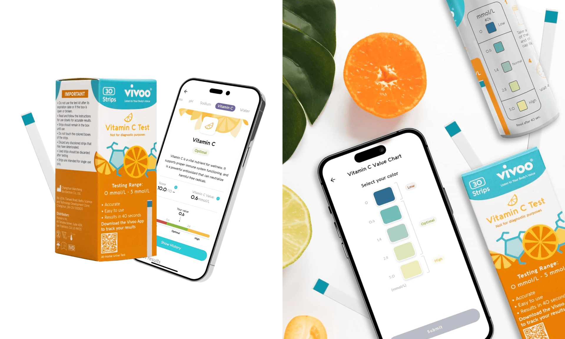 Vivoo Test Strip - Track Your Vitamin C Status at Home! 40-Second Test for Accurate Levels, Empowering You to Optimize Your Nutrition - 30 Strips