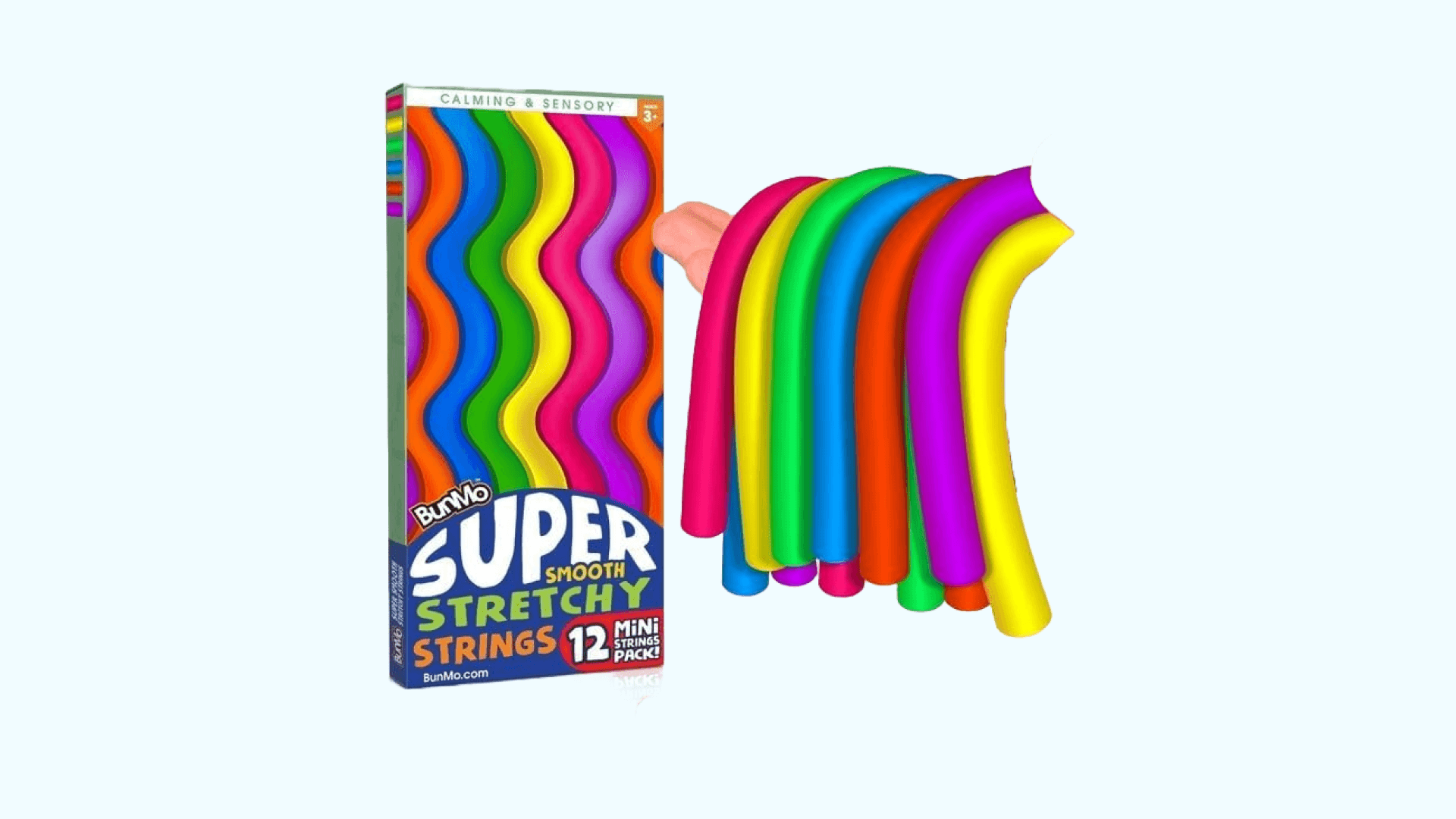BUNMO Stretchy Strings - Sensory Toys for Toddlers - Stimulating & Addictive Sensory Toys for Kids - Fidget Toy - Hours of Fun for Kids - Non-Mouthable Toy 3+ - Mini Smooth 12 Pack