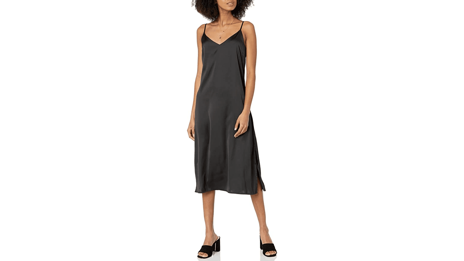 A casual black slip dress