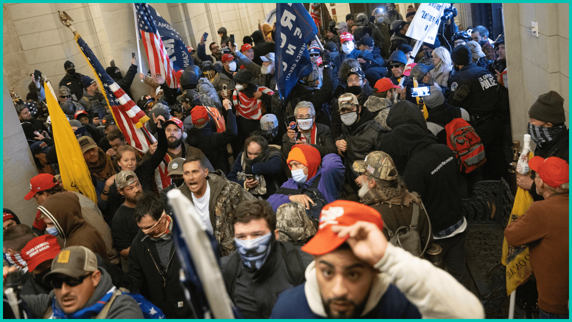 Protesters supporting U.S. President Donald Trump gather near the east front door of the U.S. Capitol