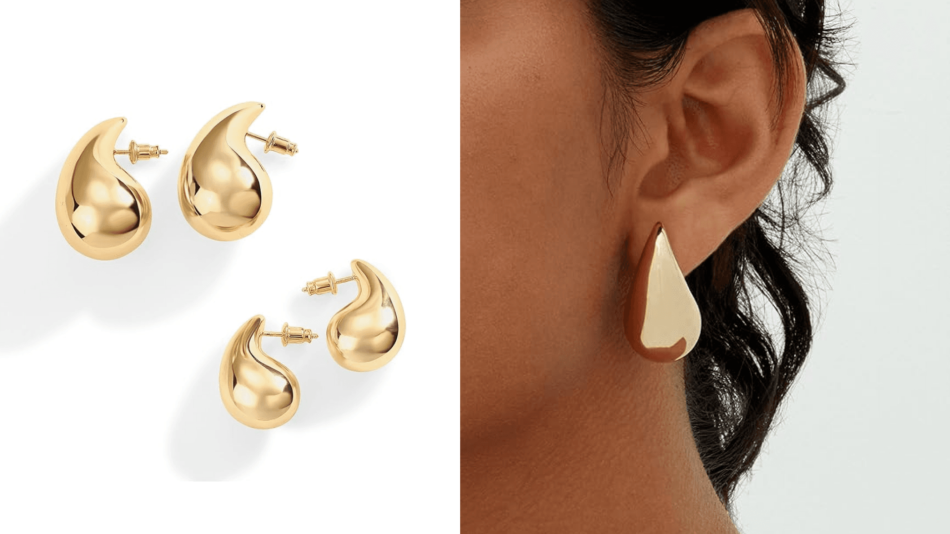 PAVOI 14K Gold Plated 925 Sterling Silver Post Teardrop Chunky Hoop Earrings - Lightweight Drop Yellow for Women - 22mm Designer Dupe Earrings