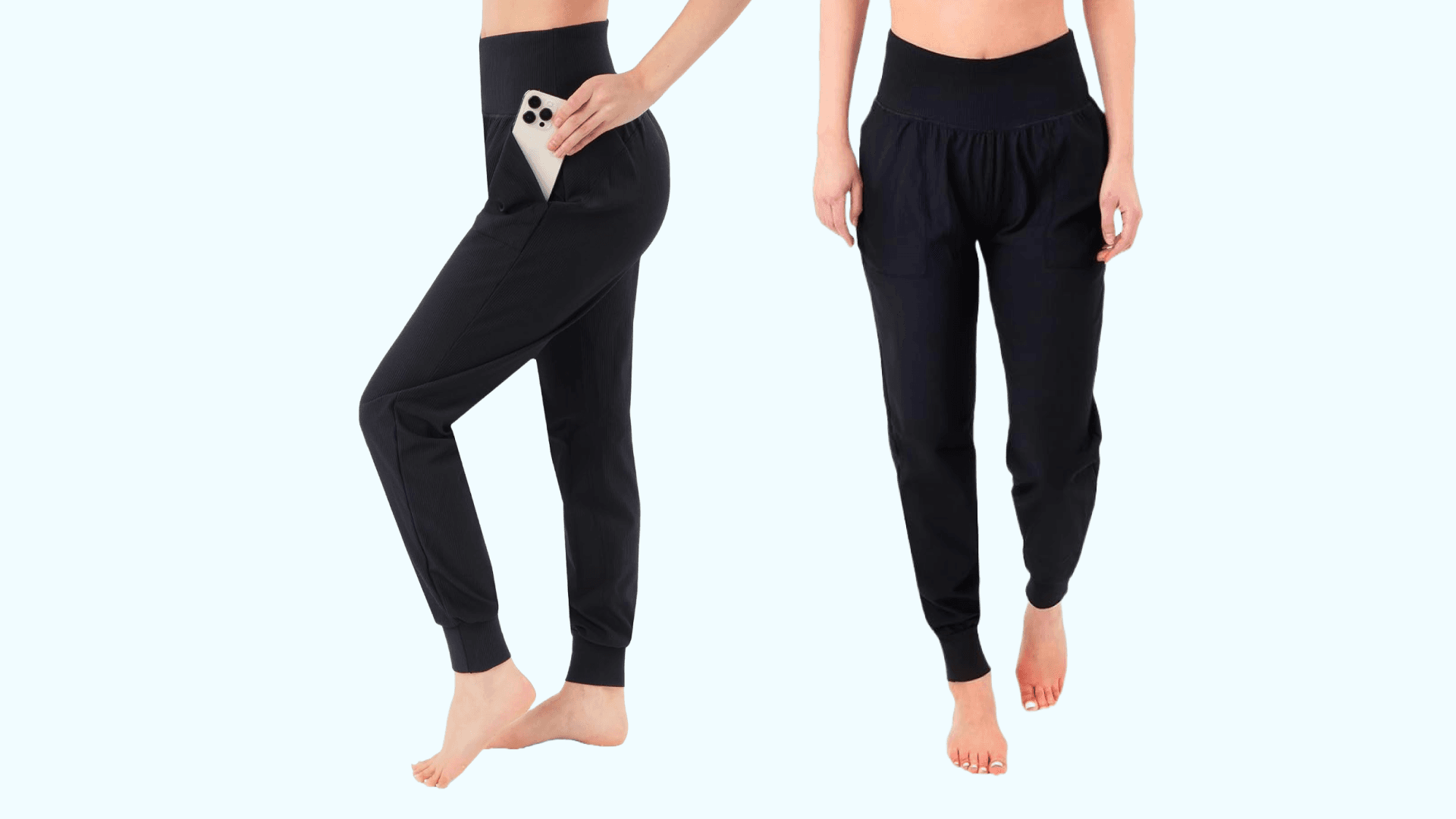 SATINA High Waisted Full Length Tummy Control Leggings, Ribbed Leggings, Joggers Black