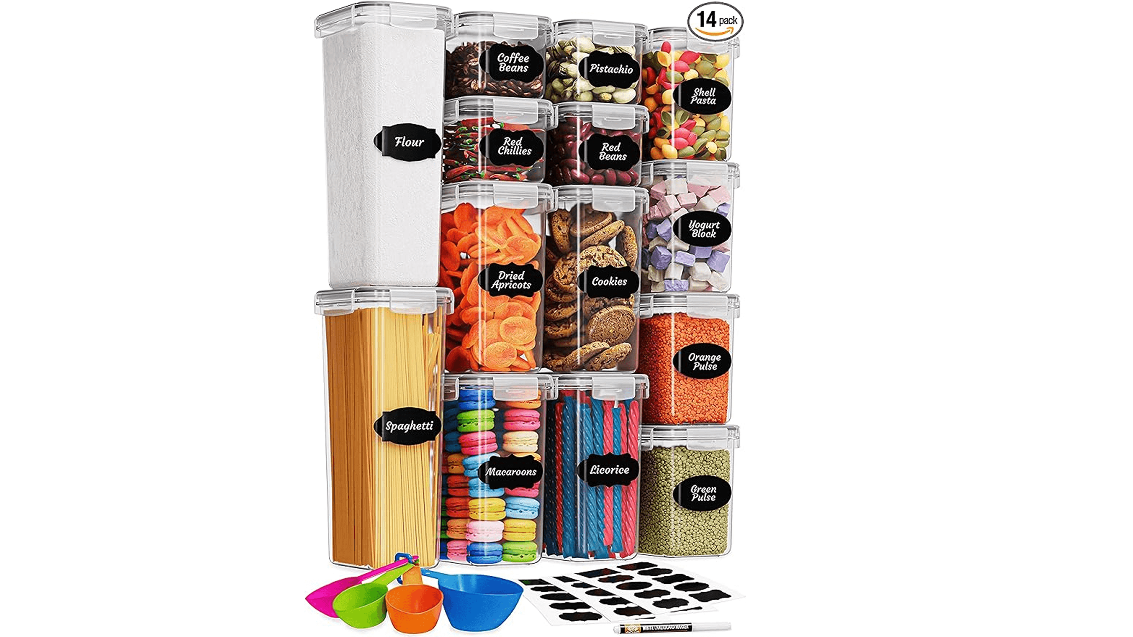 Chef's Path Kitchen Storage Box – Set of 14 Airtight Food Containers – Kitchen and Pantry Organisation – BPA-Free Plastic Food Storage Box – Labels, Marker and Spoons