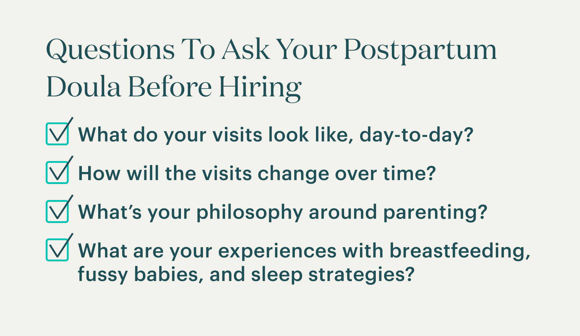 A checklist of questions to ask your postpartum doula before hiring