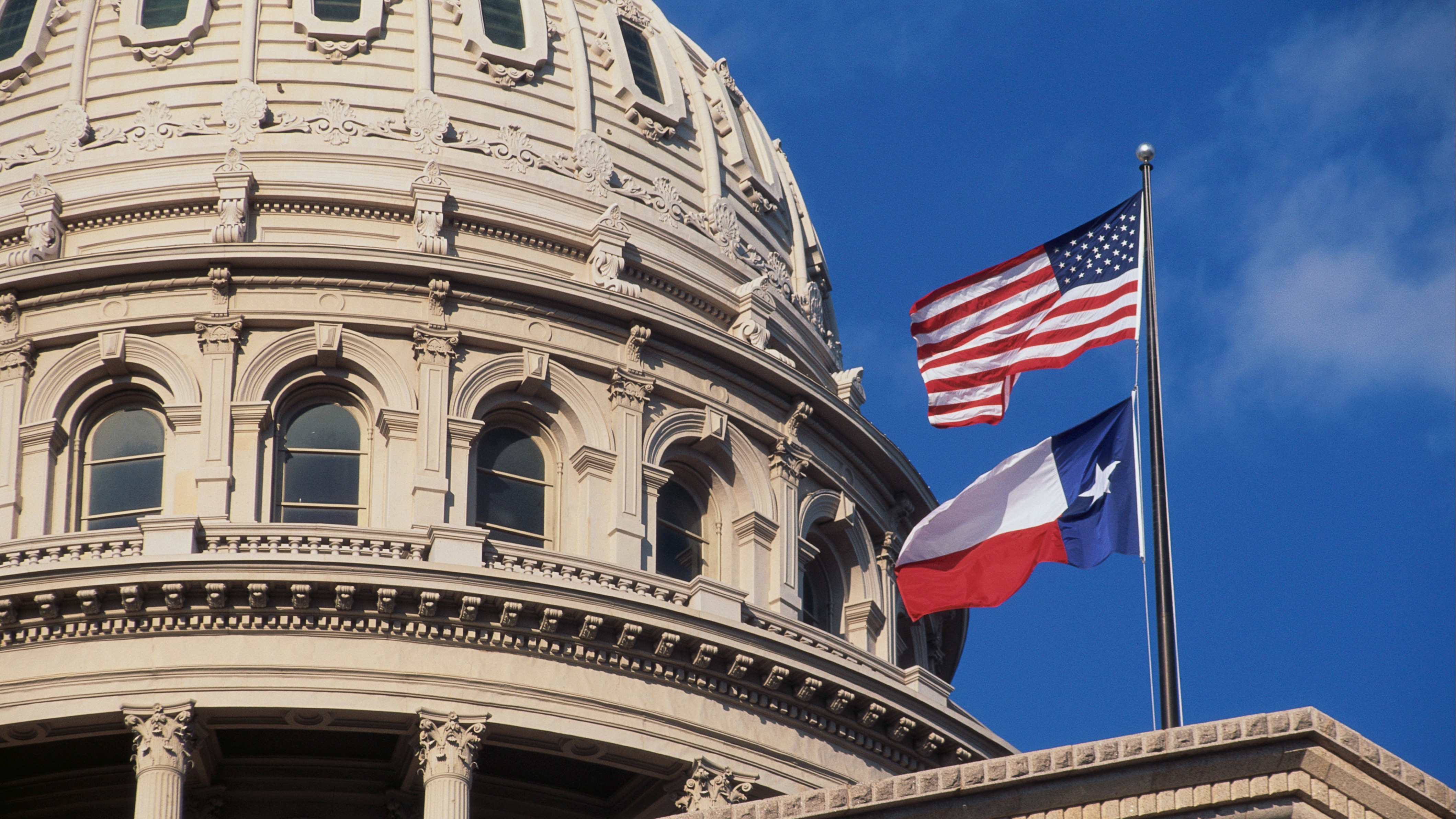 Texas State Capitol Dome and Flags
