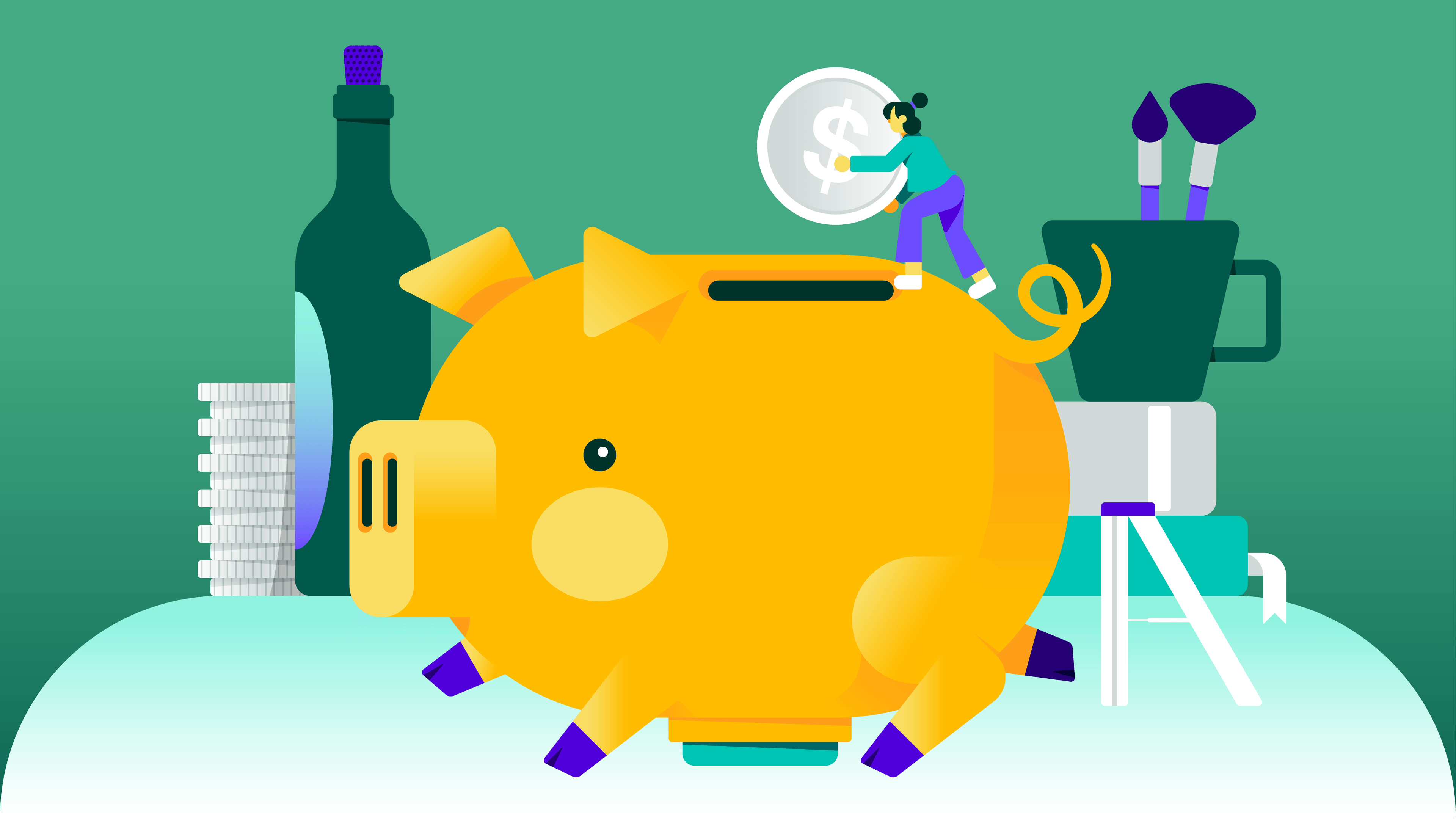 Woman putting coins in piggy bank