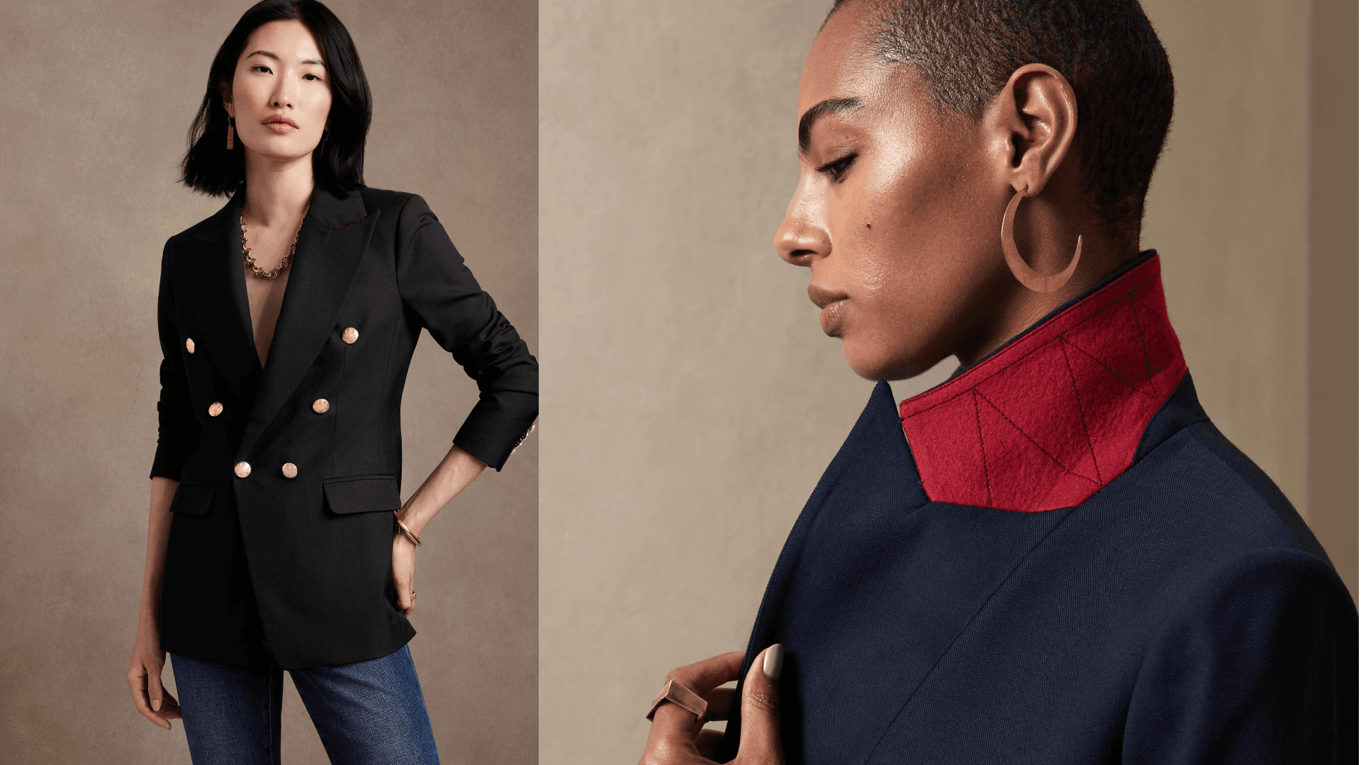 A simple double-breasted black blazer