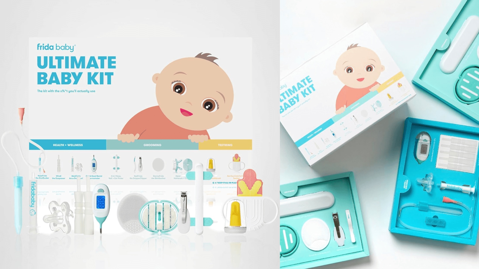 Frida Baby Ultimate Baby Kit, 10 piece New Born Essentials Gift Set Includes Wellness Sick Day, Gas Relief, Grooming Tools & Teething Toys