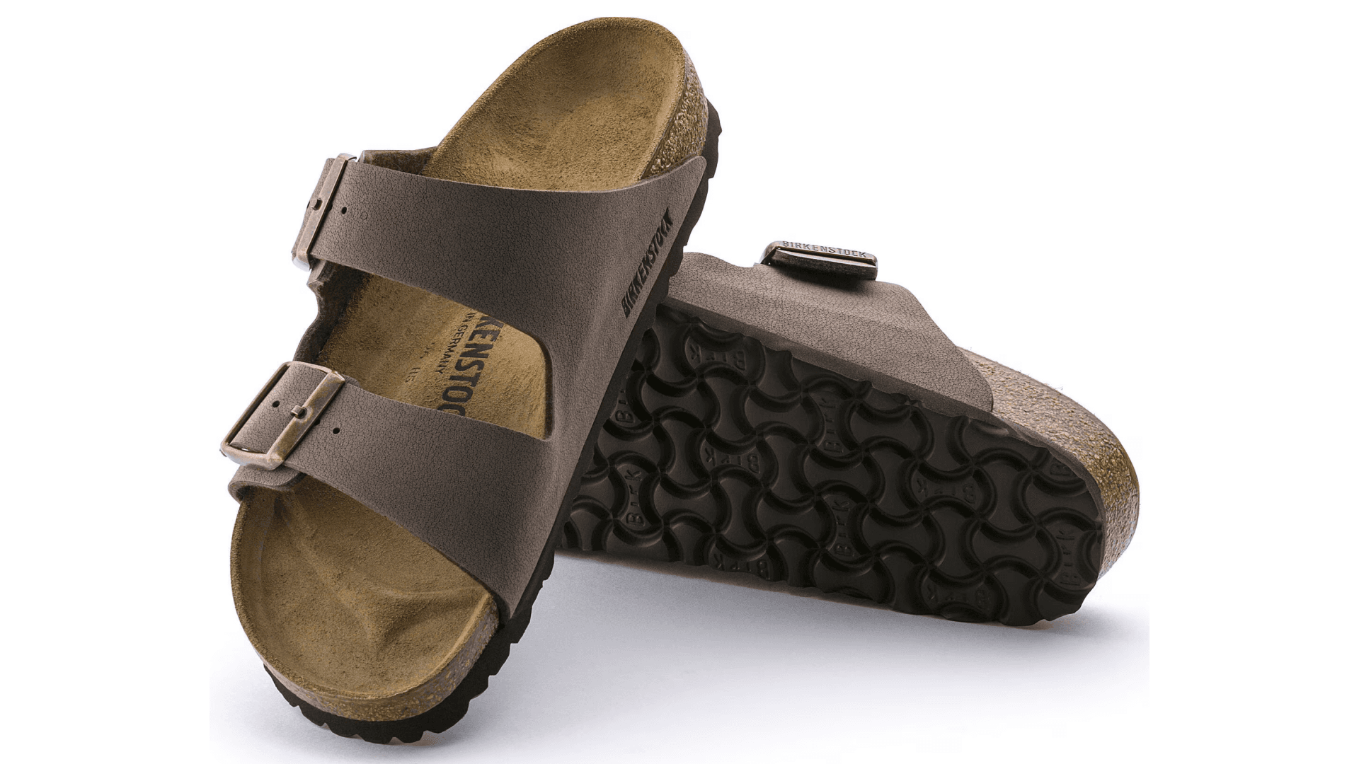 Brown footbed sandals with bronze accents