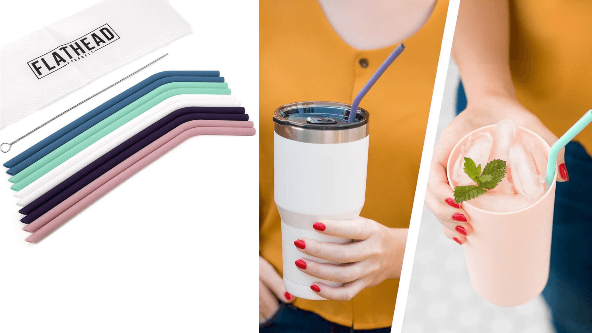 10 Bent Reusable Silicone Drinking Straws + Cleaning Brush, 30oz - 20oz Tumblers Compatible, Dishwasher Safe, Extra Long Straw - Reusable Silicone Straws - Dishwasher Safe Smoothie Straws