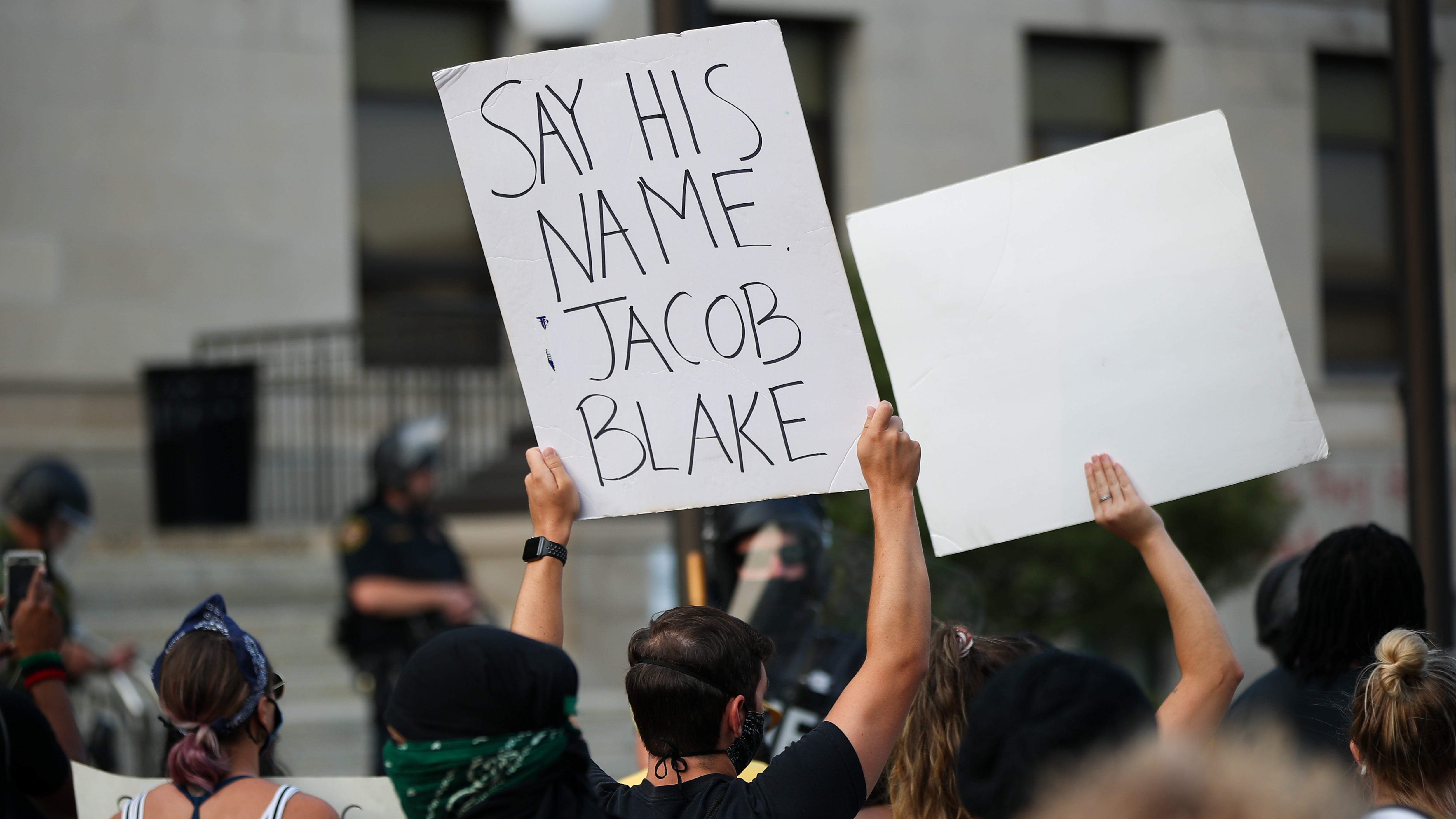 Jacob Blake protesters gathered in front of the courthouse in Kenosha, Wisconsin