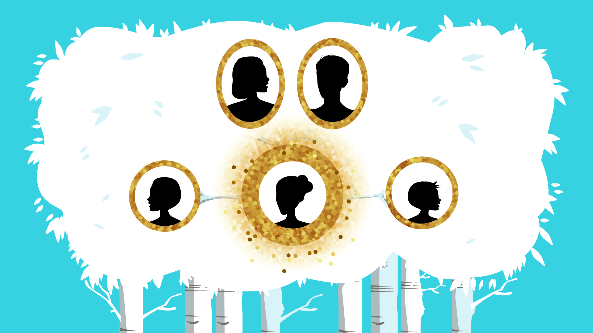 Gifts for Being the Favorite Child or Sibling - Family tree with gold glitter frame around skimm girl