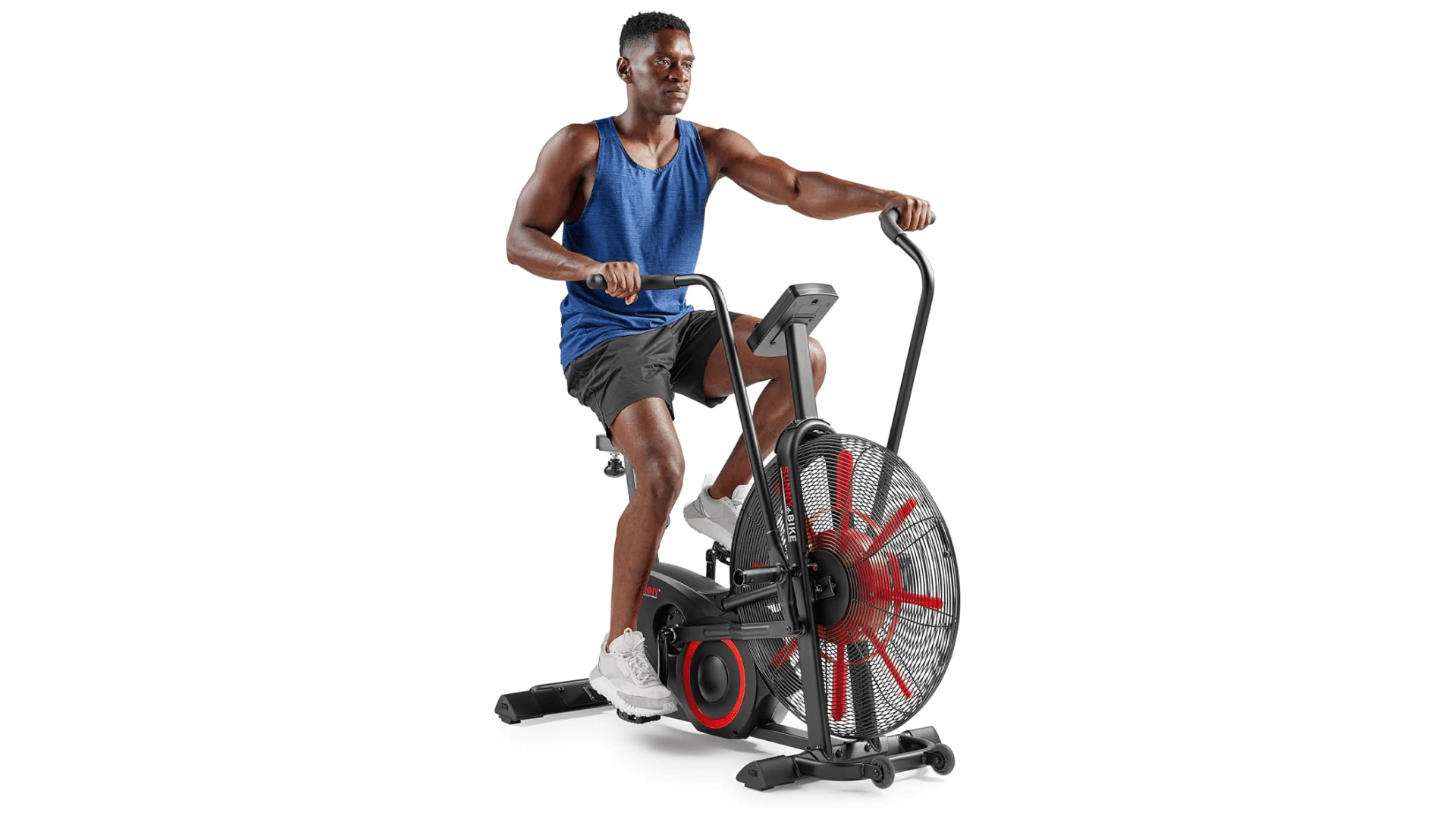 Sunny Health & Fitness Premium Smart Cross Trainer Fan Bike, Air Resistance Cardio Machine with 330LB Capacity for Intense Home Workout , Customizable Monitor with Free SunnyFit App Connection- SF-B223018